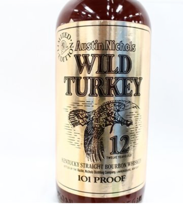 Wild Turkey 12-year "Cheesy Gold Foil" with tube, 85 on glass (first release)