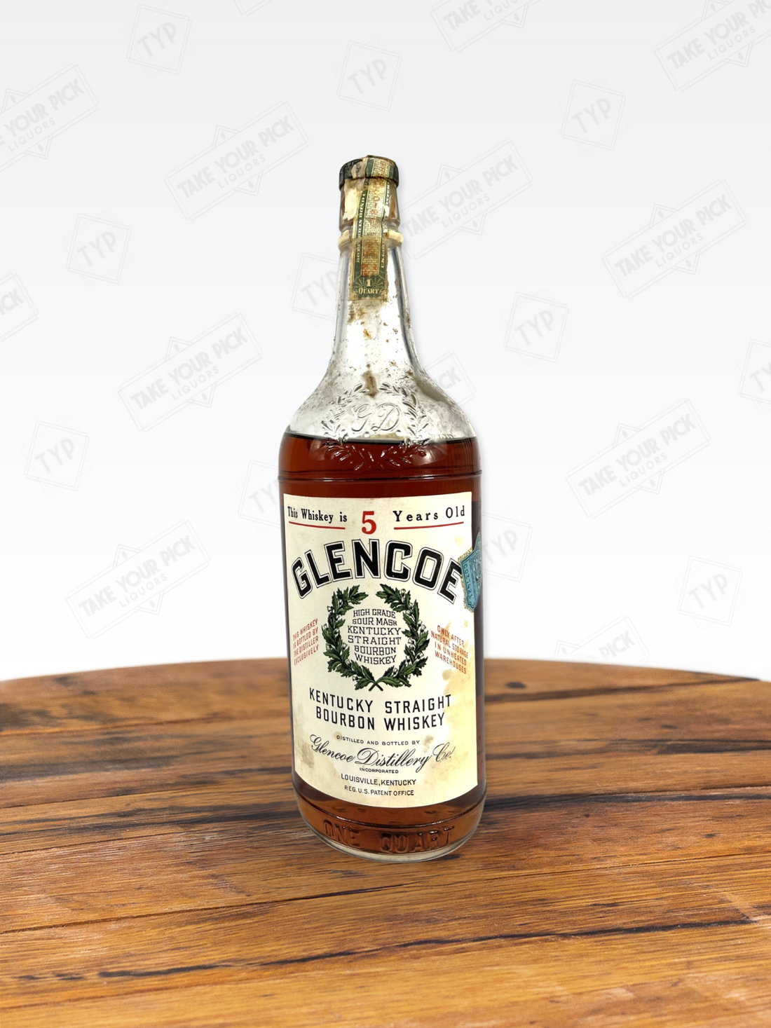 Glencoe 5-Year-Old Kentucky Straight Bourbon Whiskey bottle on wooden surface