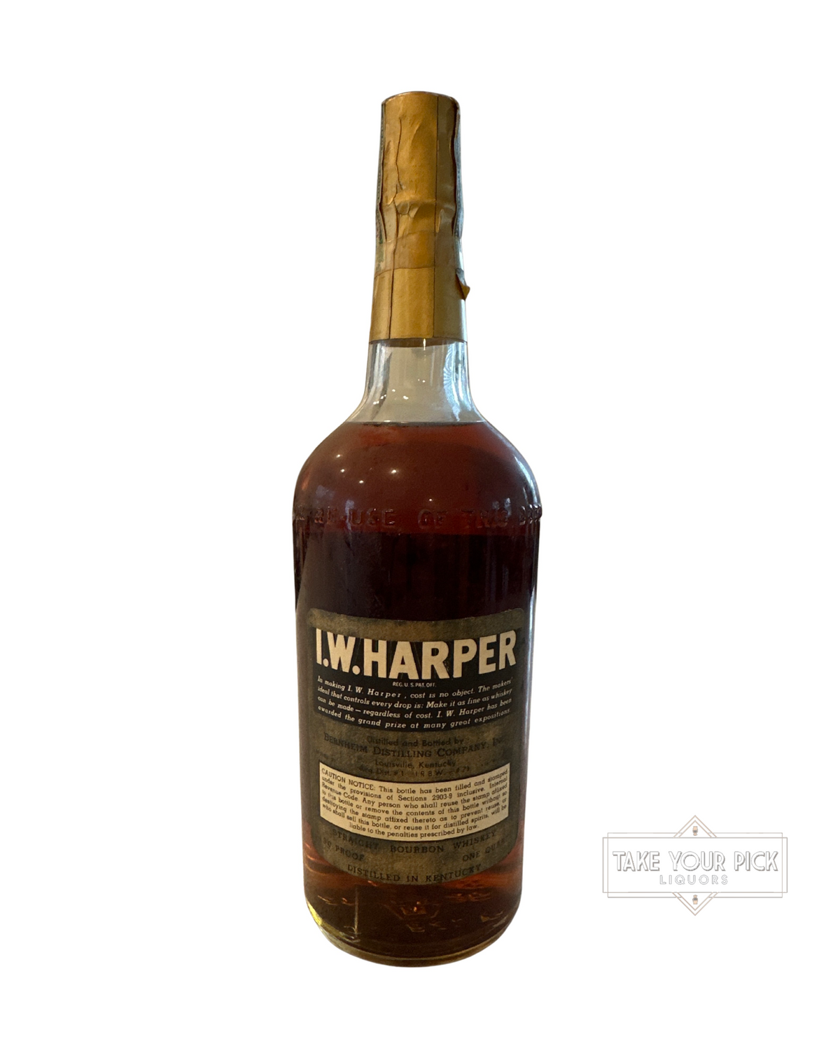 1943 Bernheim Distilling I.W. Harper Kentucky Straight Bourbon Whiskey 100 Proof 1.0 Quart