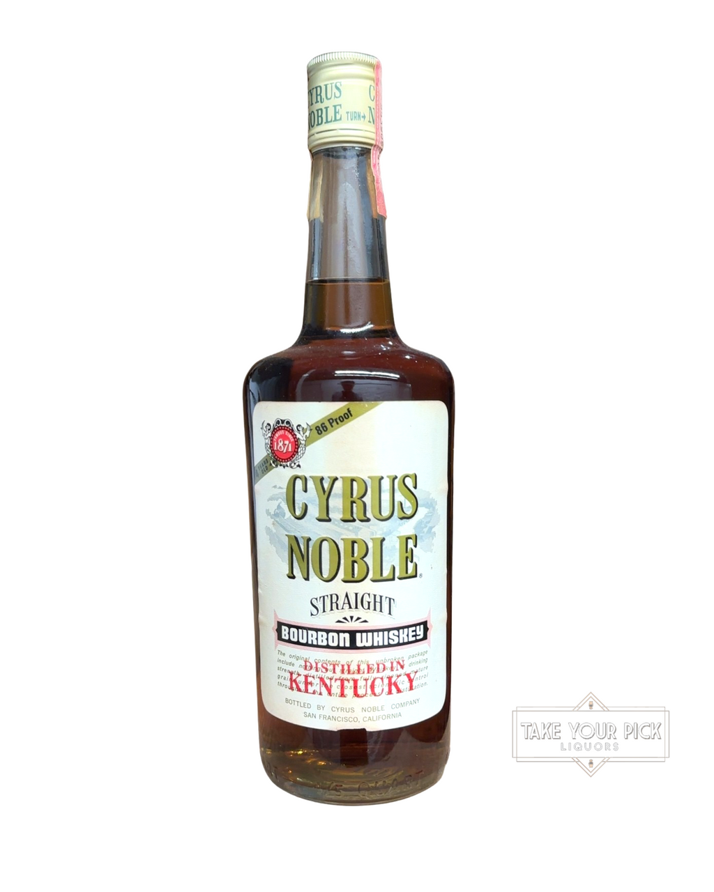 1973 Cyrus Noble Straight Bourbon Whiskey 86 Proof 4/5 Quart