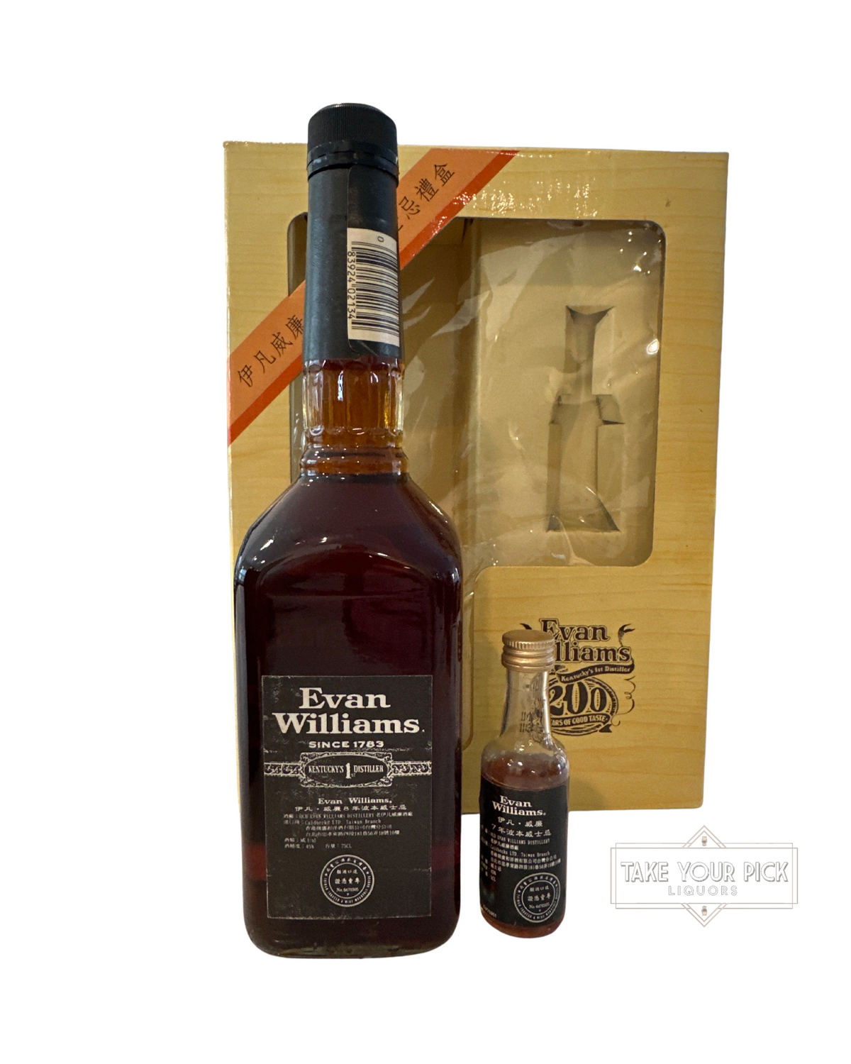 1994 Evan Williams Pre Fire Taiwan Release w/ Matching Miniature 90 Proof 750ml