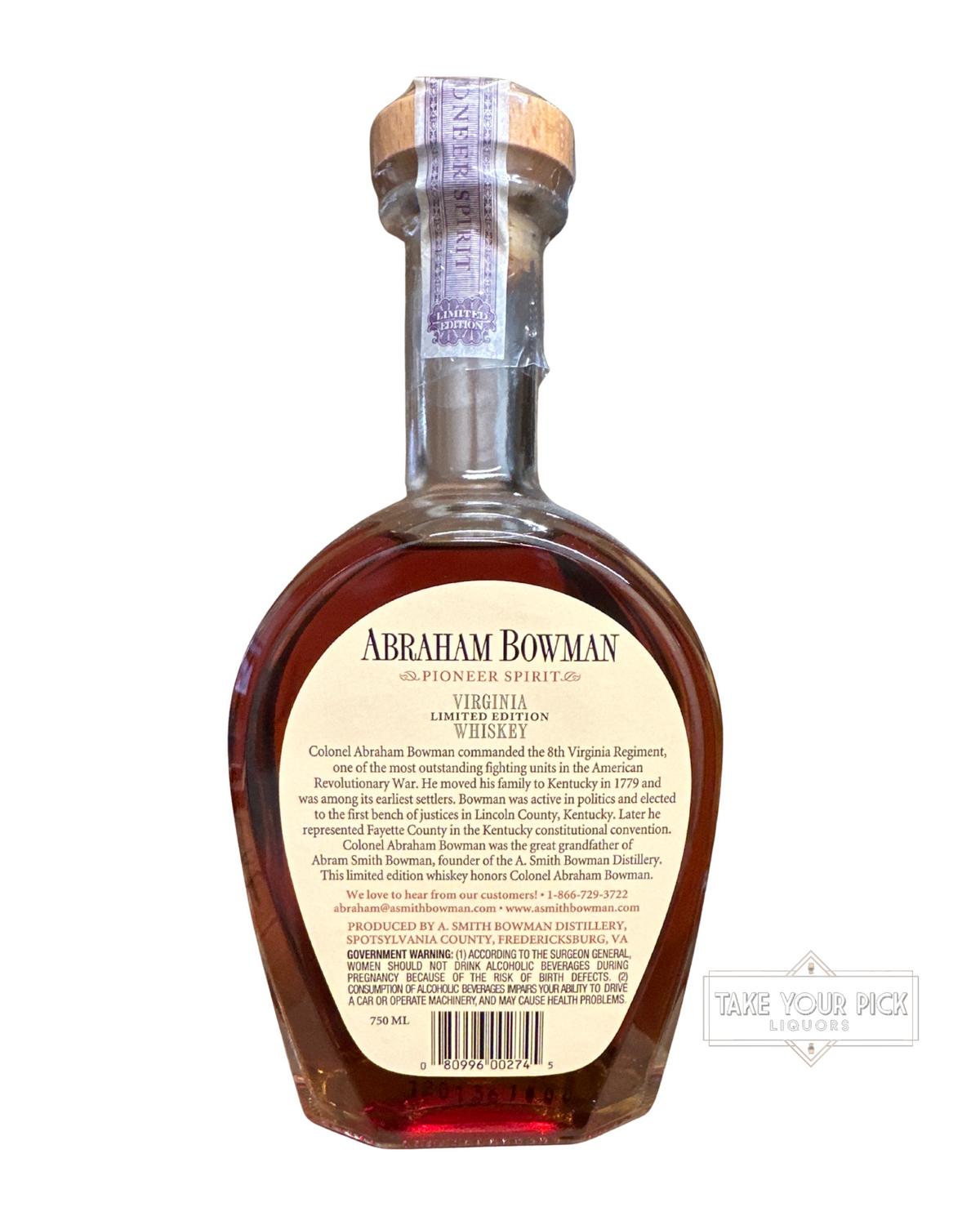 2012 Abraham Bowman Bourbon Whiskey 147.5 Proof