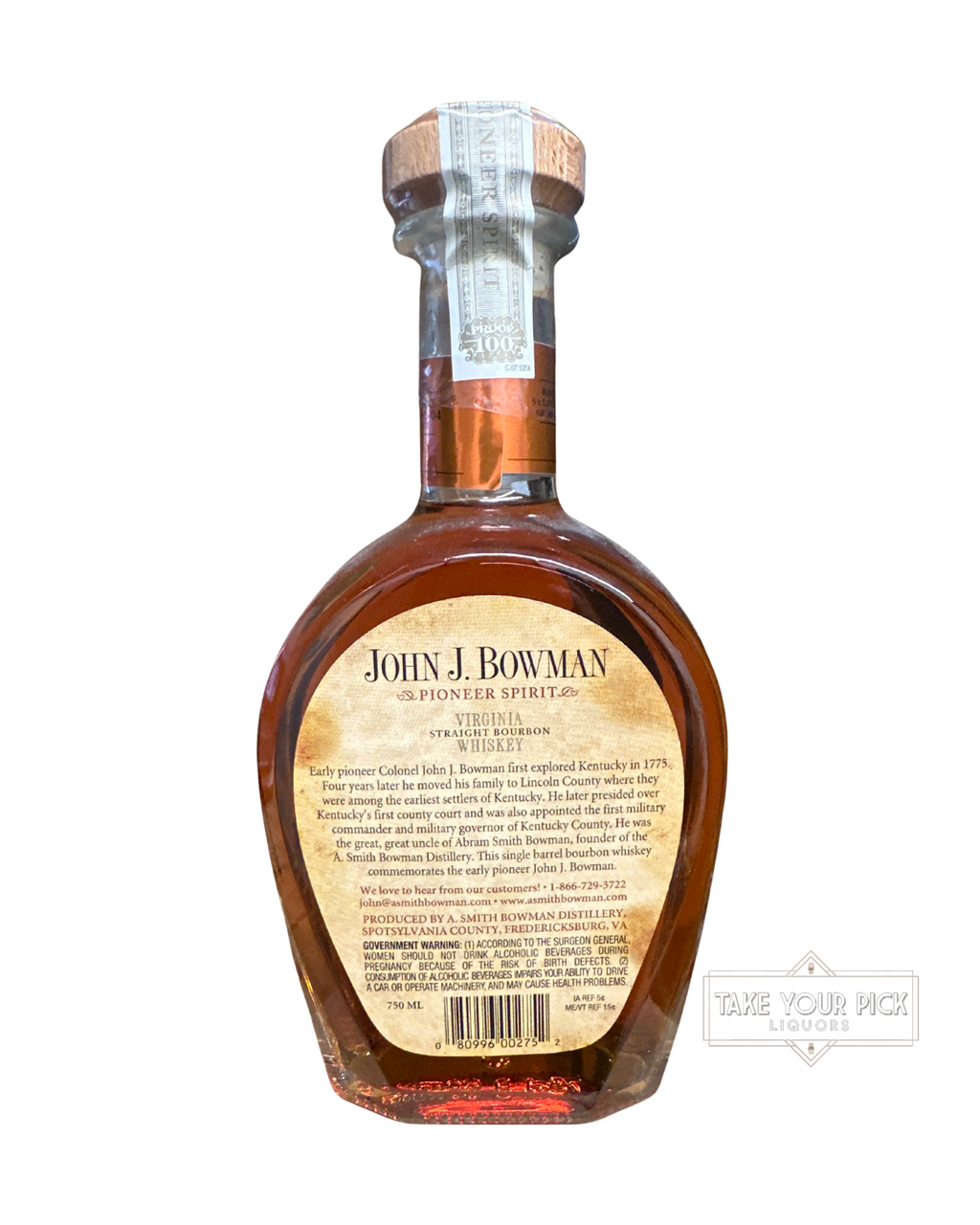 2019 John J. Bowman Clarity Pick Presidents Day Single Barrel 100 Proof 750ml