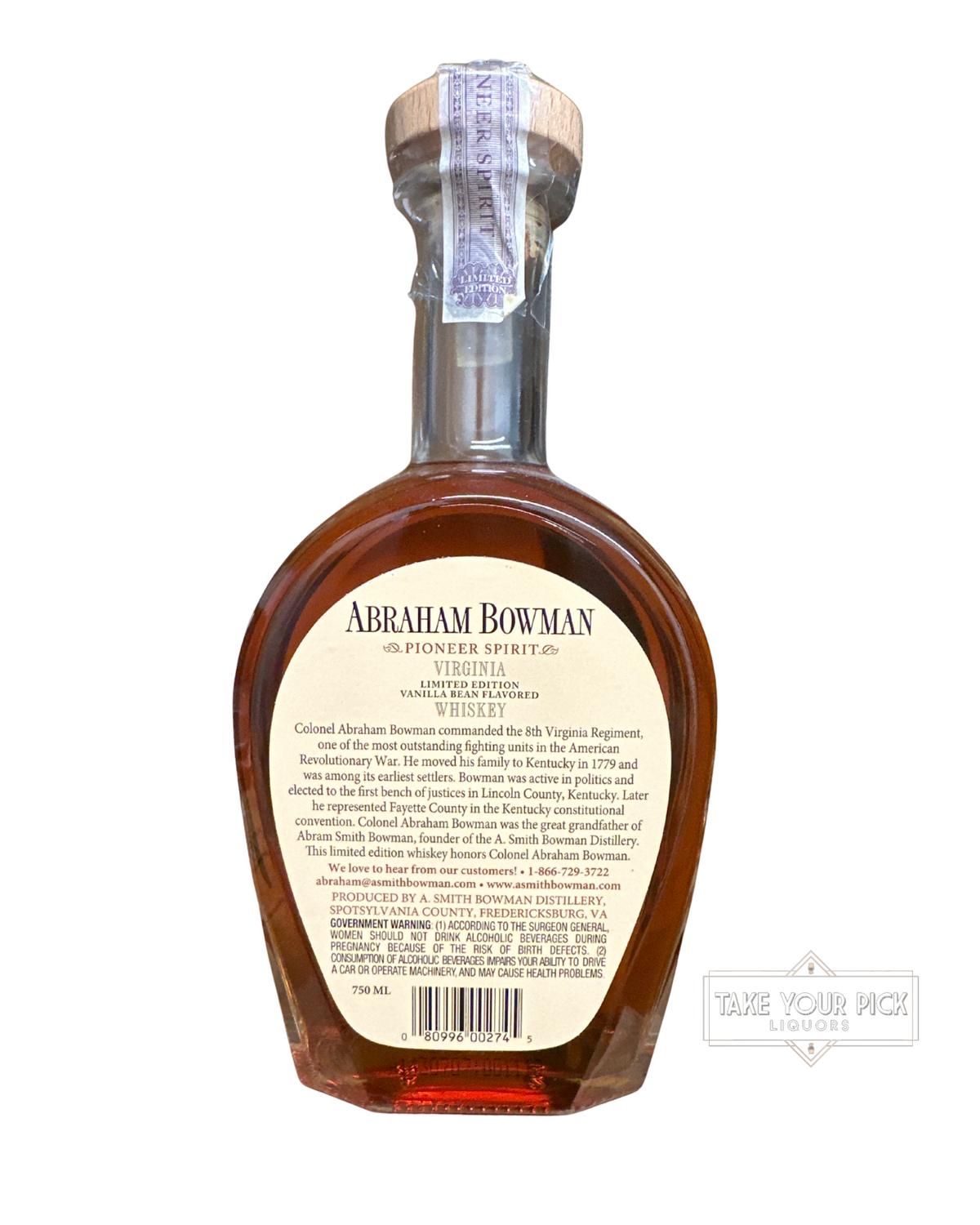 2014 Abraham Bowman Vanilla Bean Whiskey 90 Proof