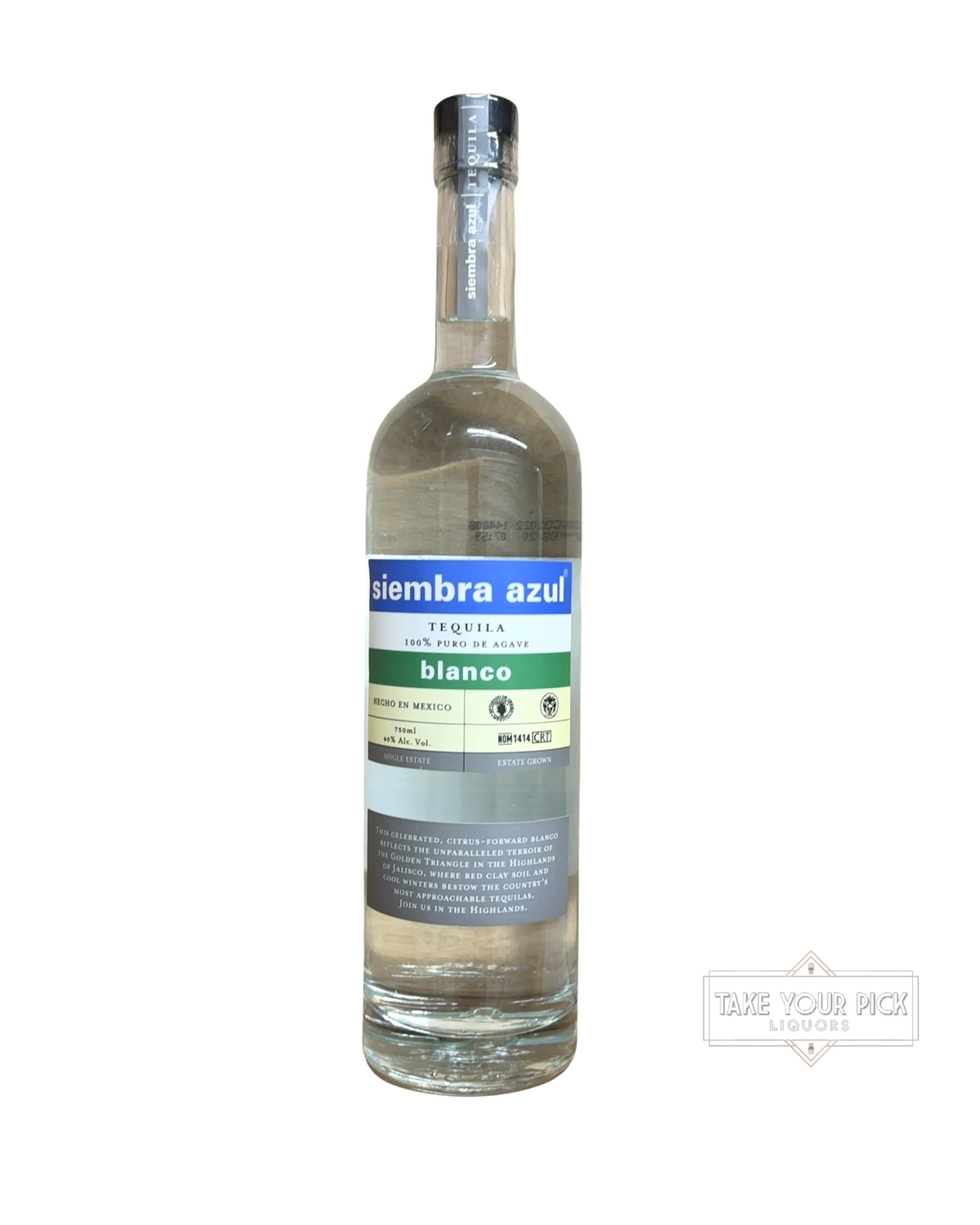 2020 siembra azul blanco 80 Proof 750ml