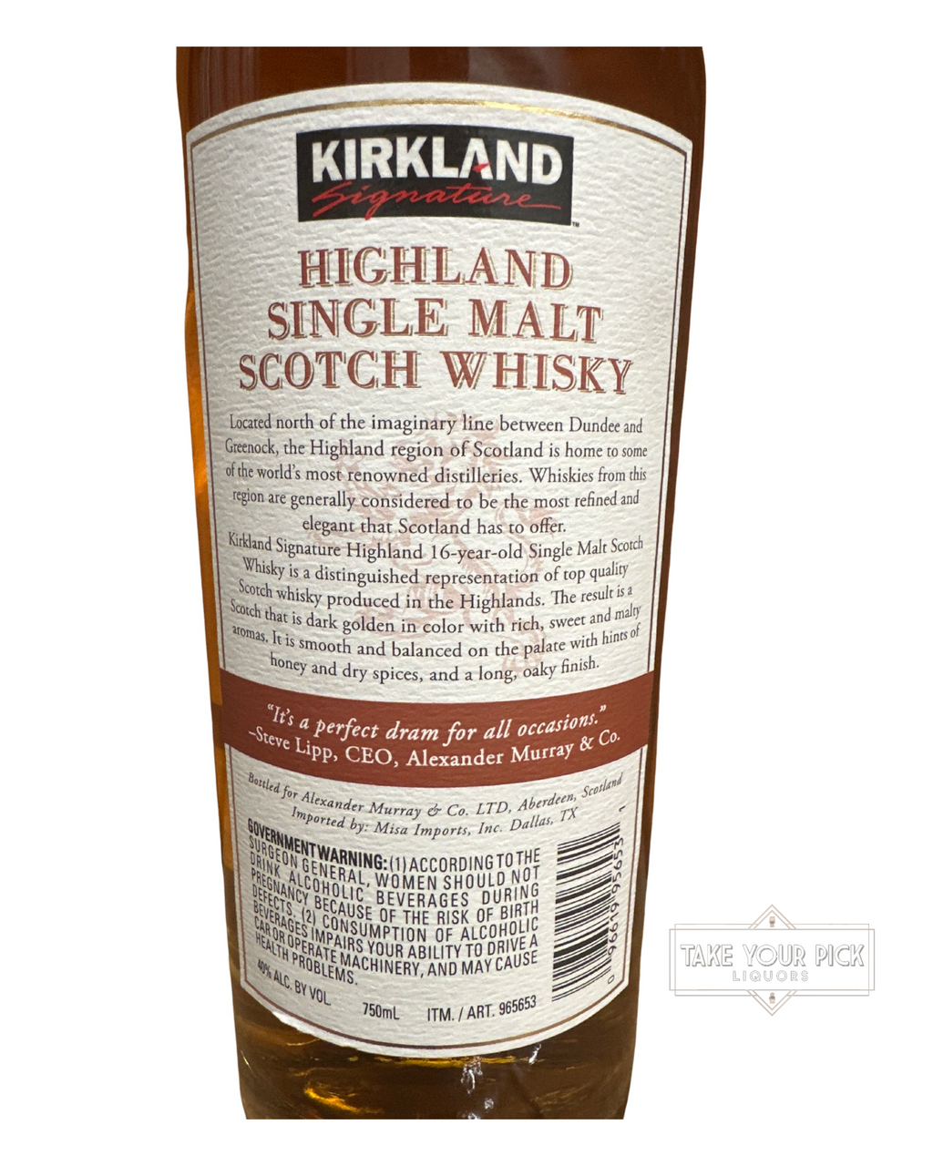 2016 Alexander Murray Aberdeen Kirkland Highland Single Malt Scotch Whisky Aged 16 Years 80 Proof 750ml