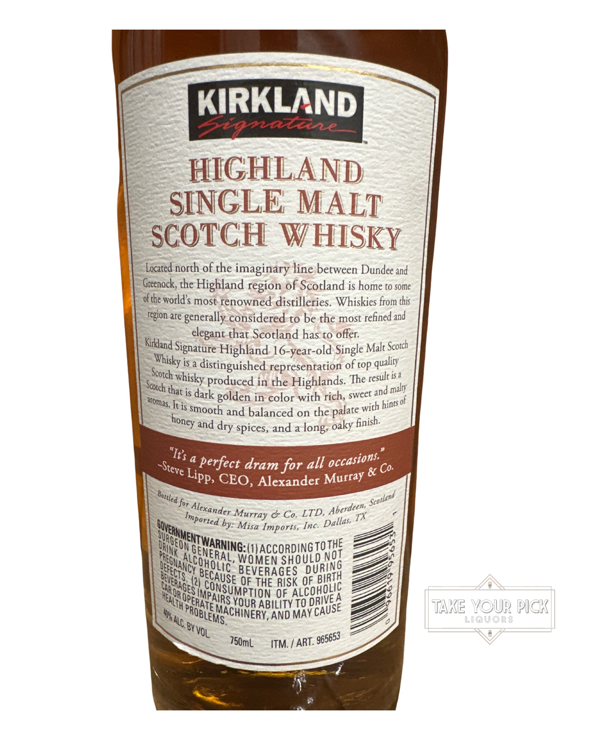 2016 Alexander Murray Aberdeen Kirkland Highland Single Malt Scotch Whisky Aged 16 Years 80 Proof 750ml