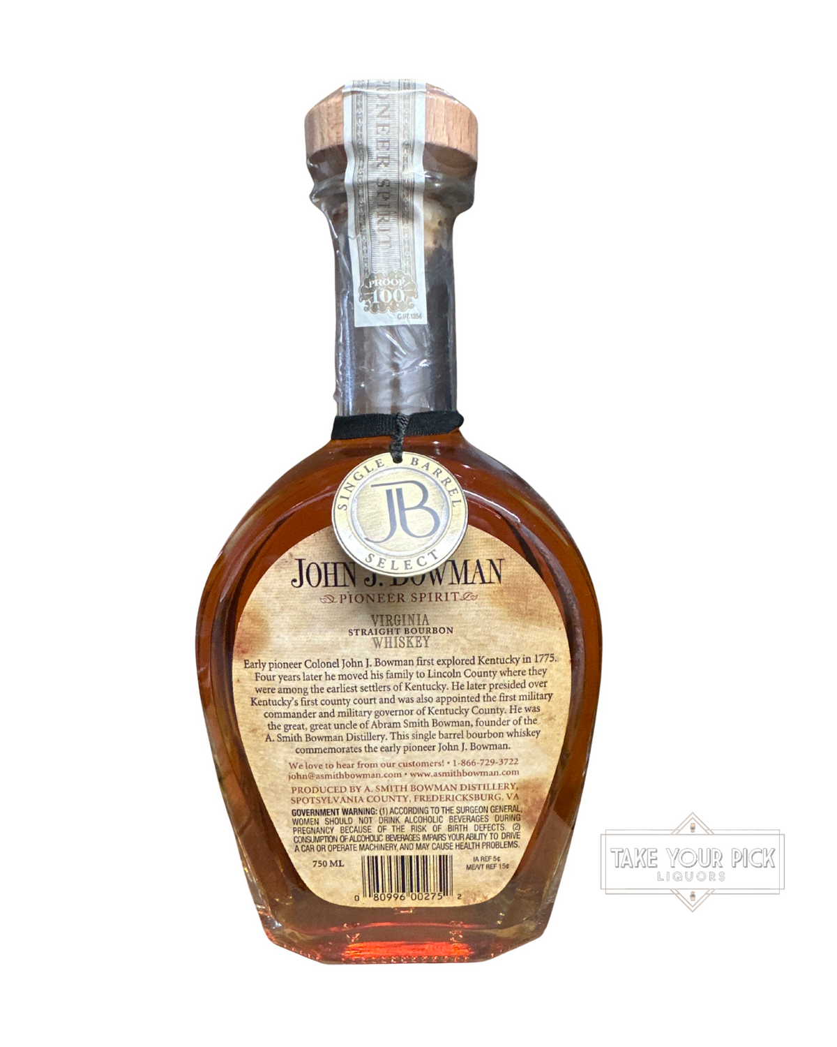 2021 John J. Bowman JD Pick Single Barrel 100 Proof 750ml