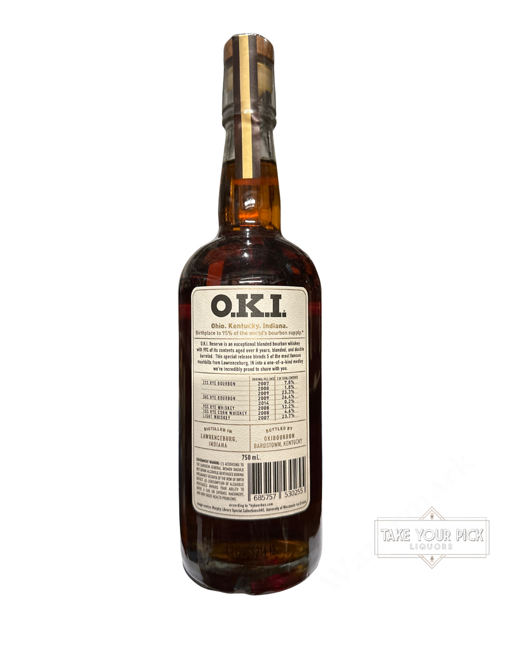 2022 O.K.I. Reserve Blended Bourbon Whiskey 100 Proof 750ml (Batch 1)
