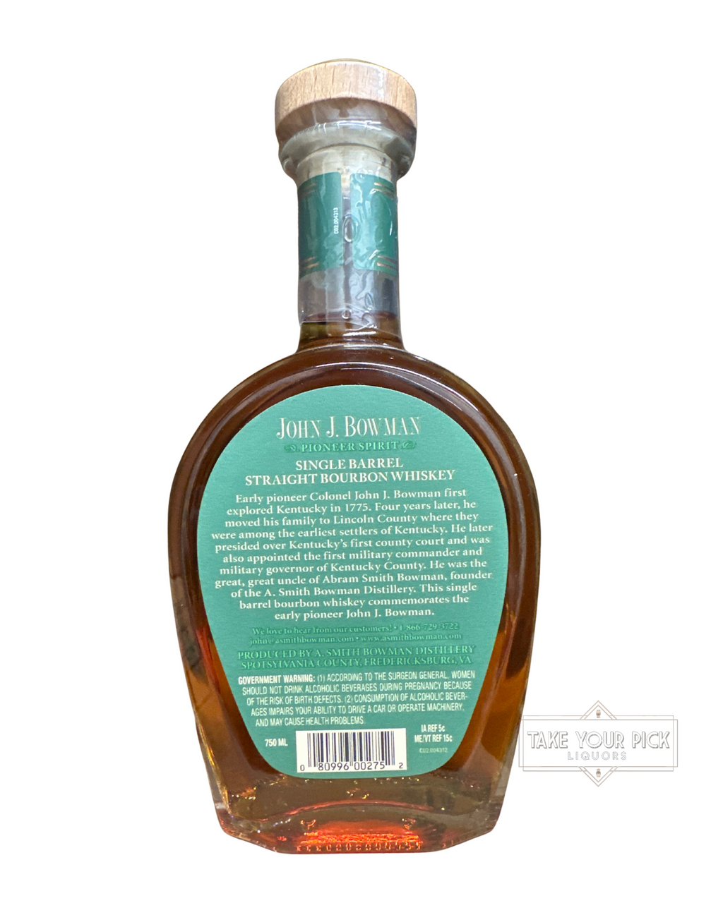 2023 John J. Bowman Single Barrel Virginia Straight Bourbon Whiskey 100 Proof 750ml