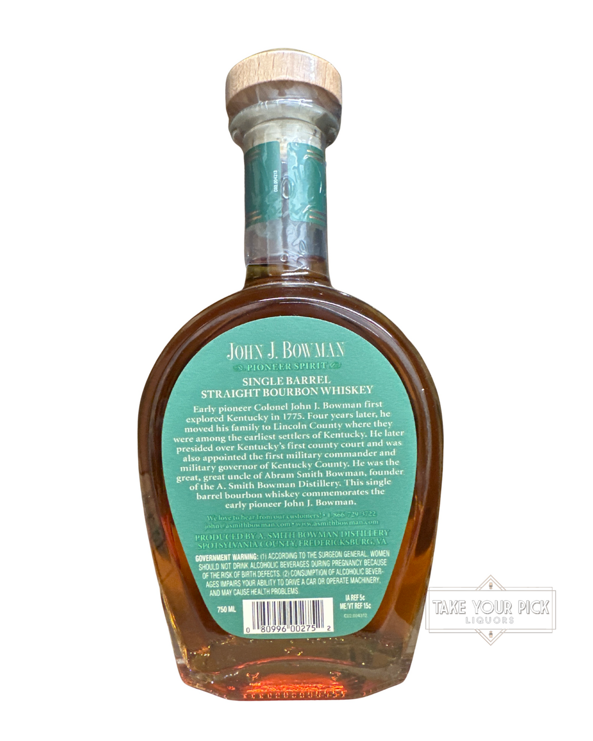 2023 John J. Bowman Single Barrel Virginia Straight Bourbon Whiskey 100 Proof 750ml