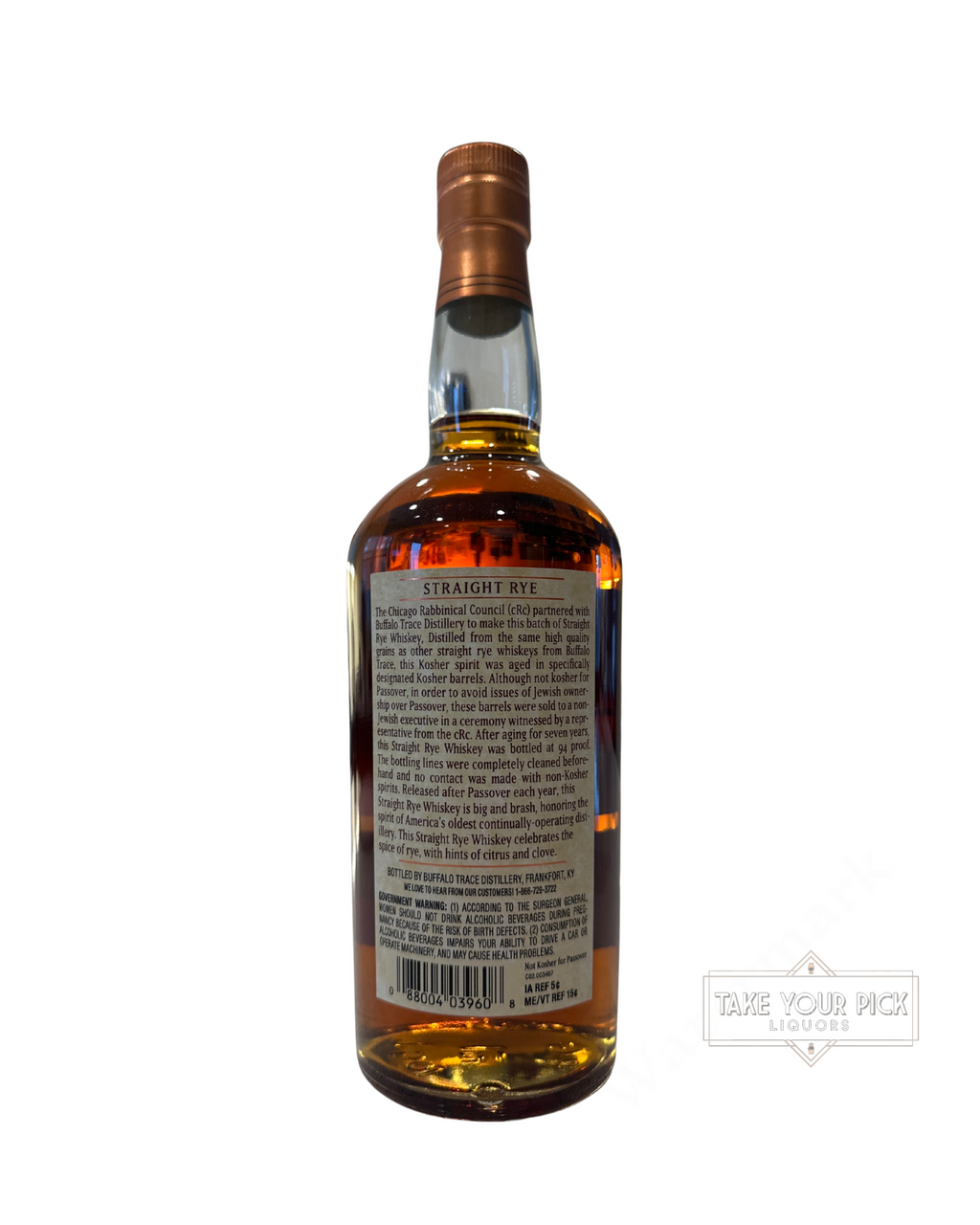2025 Buffalo Trace Kosher Straight Rye Whiskey 94 Proof
