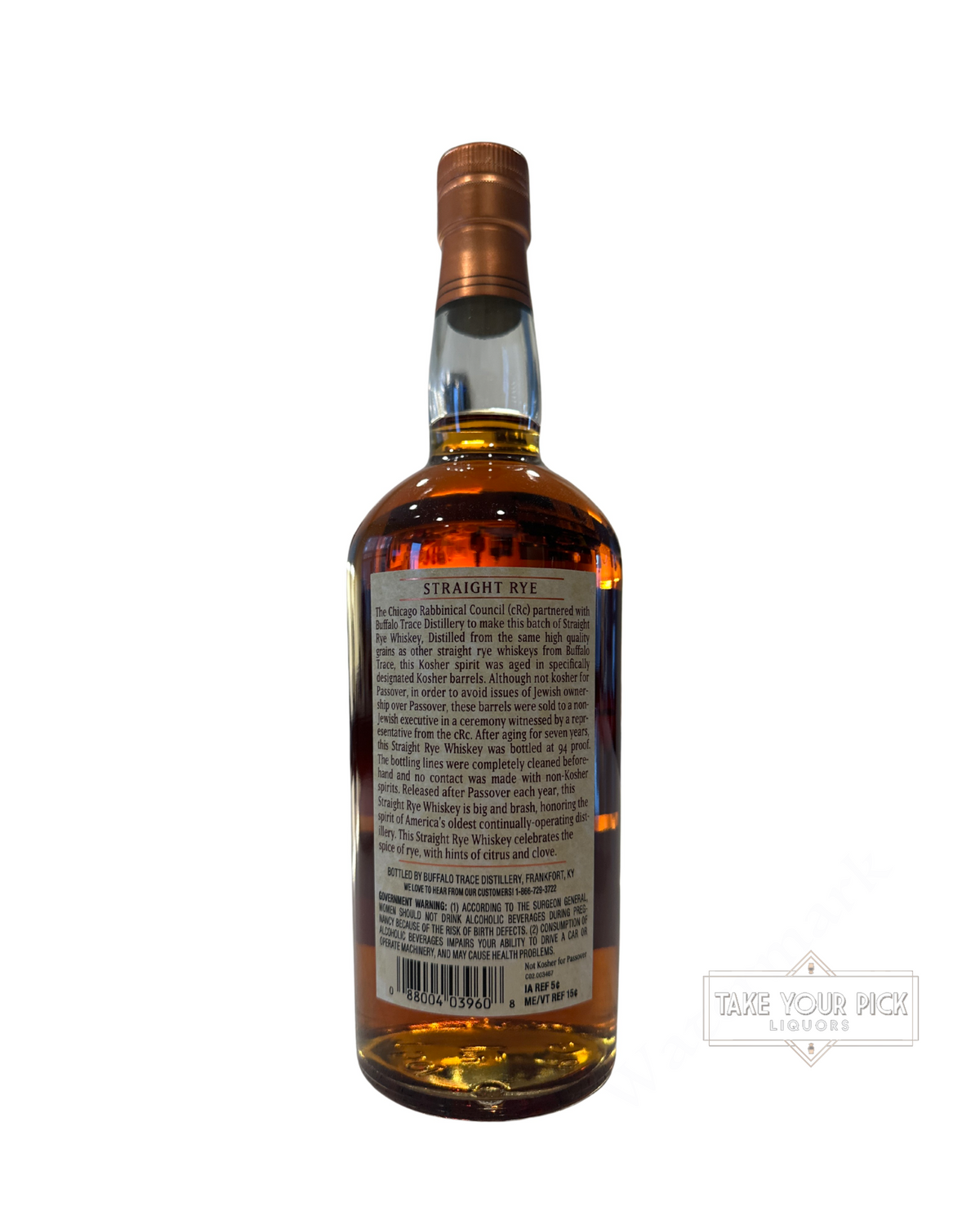 2025 Buffalo Trace Kosher Straight Rye Whiskey 94 Proof