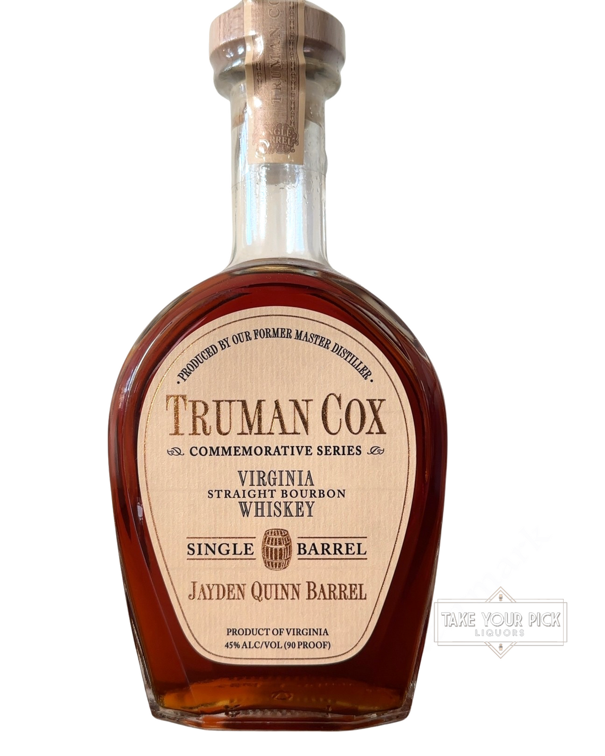 Truman Cox VIRGINIA STRAIGHT BOURBON WHISKEY Jayden Quinn Barrel 90 Proof