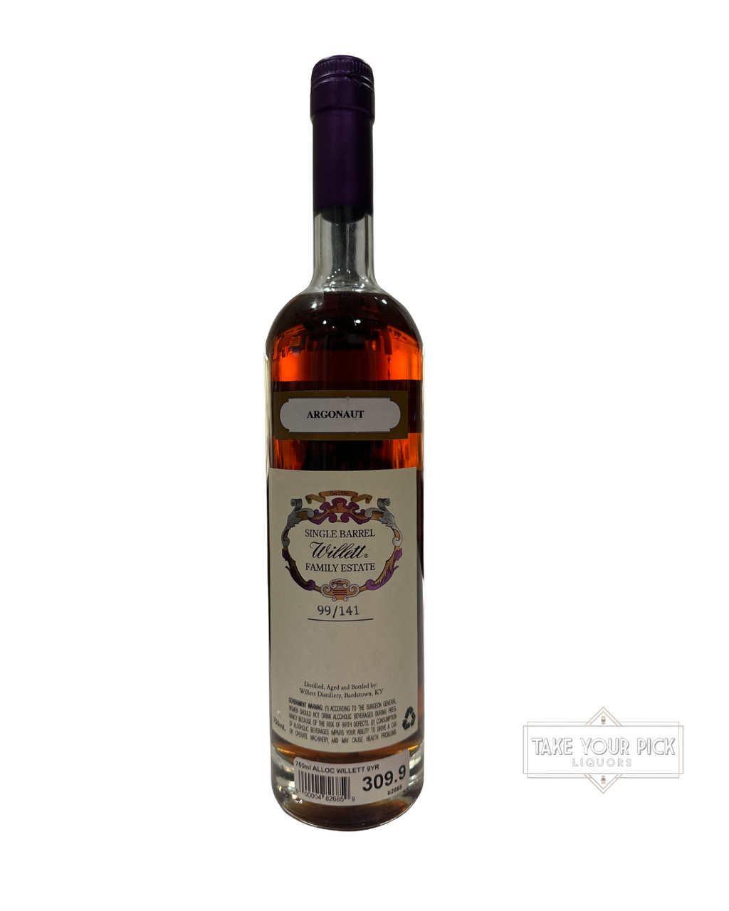 Willett 9 Year Single Barrel Bourbon (Argonaut #4250) 134.2 Proof 750ml
