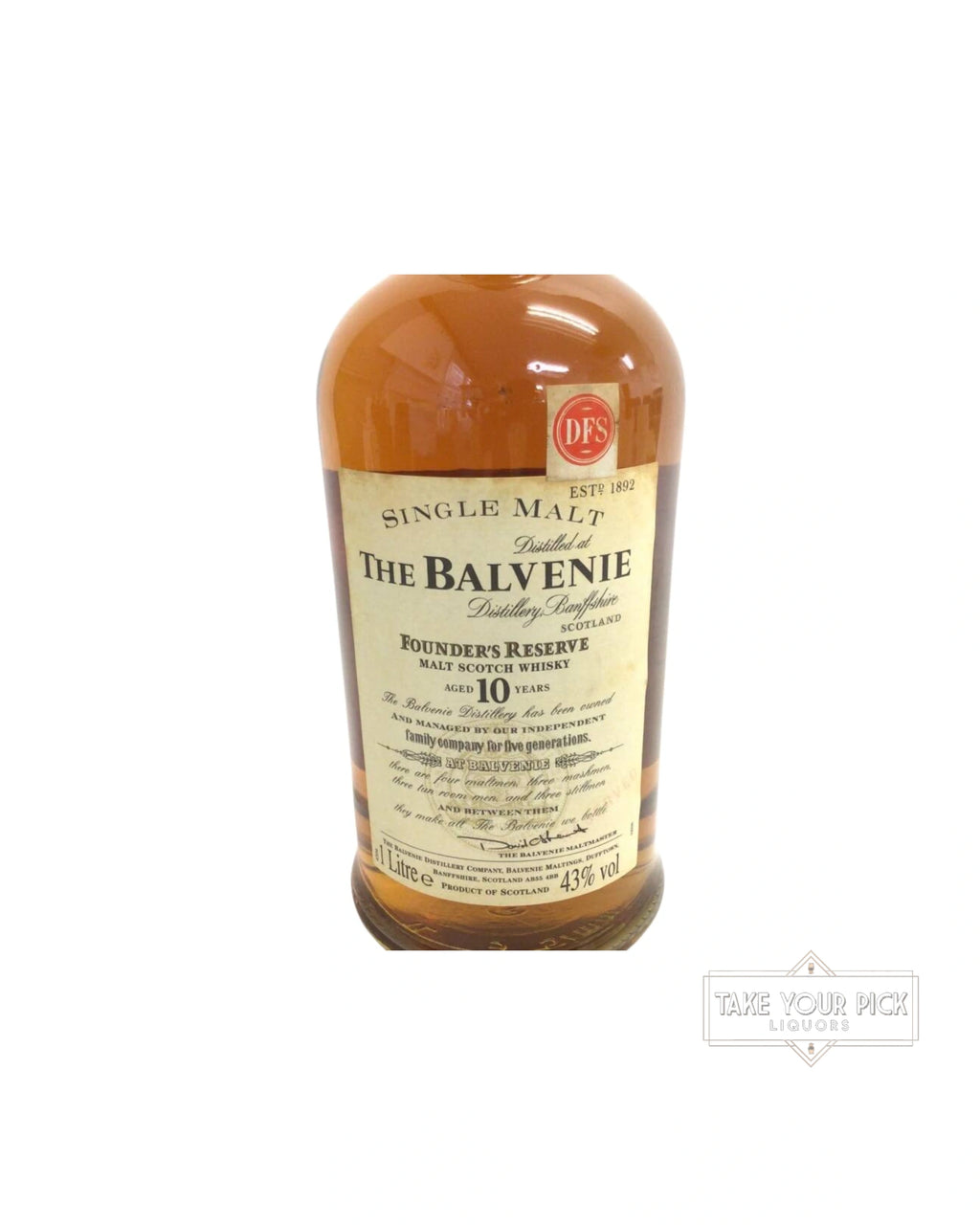 1990 The Balvenie Founder's Reserve Single Malt Scotch Whisky 86 Proof 1000ml