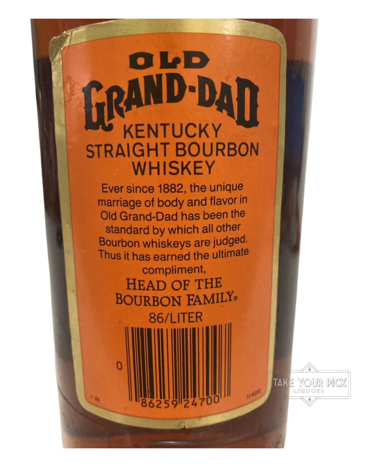 1988 The Old Grand-Dad Distillery Company Old Grand-Dad Kentucky Straight Bourbon Whiskey 86 Proof 1000ml