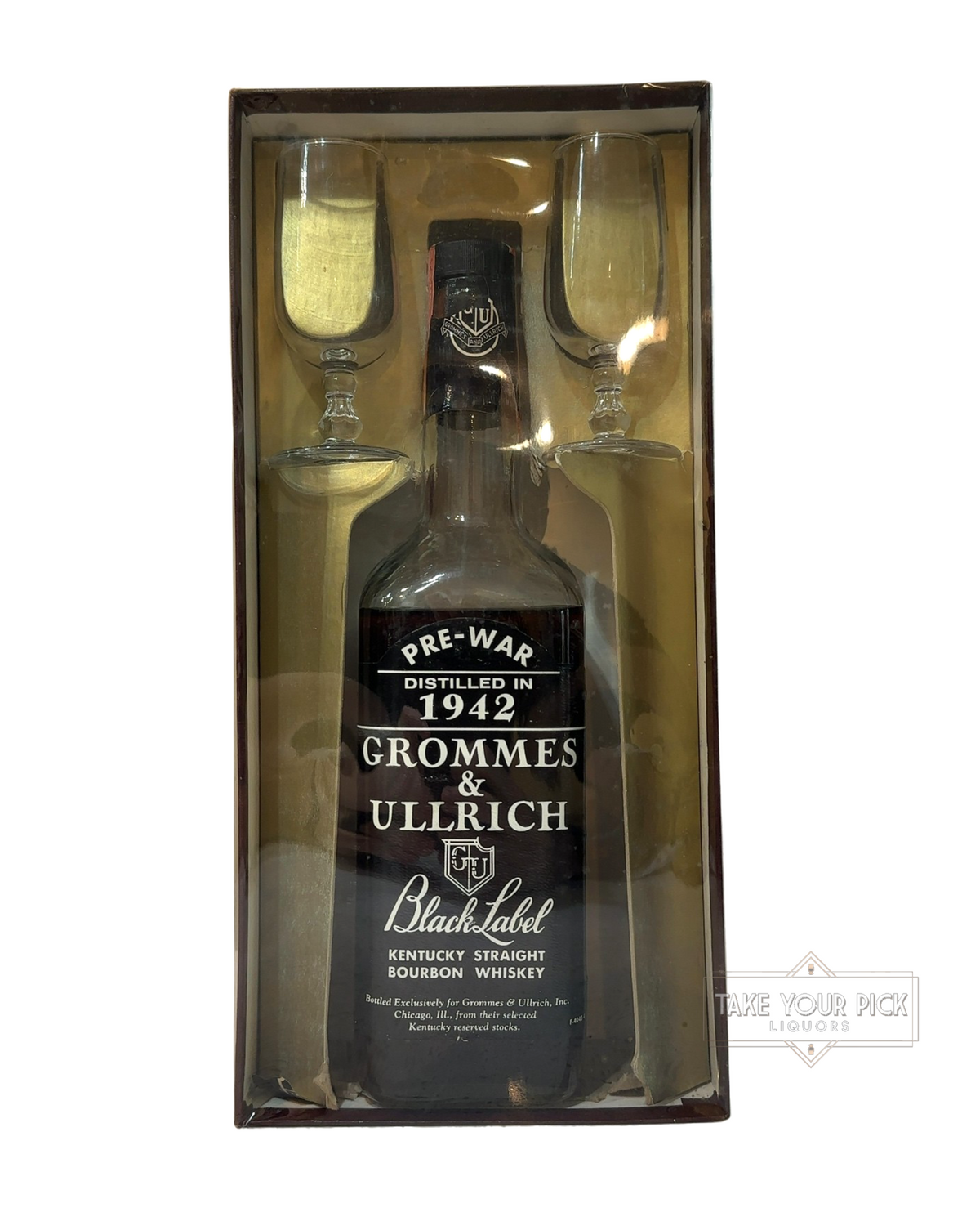 1967 Grommes & Ullrich Pre-War Black Label Kentucky Straight Bourbon Whiskey 84 Proof 4/5 Quart 84 Proof 757ml
