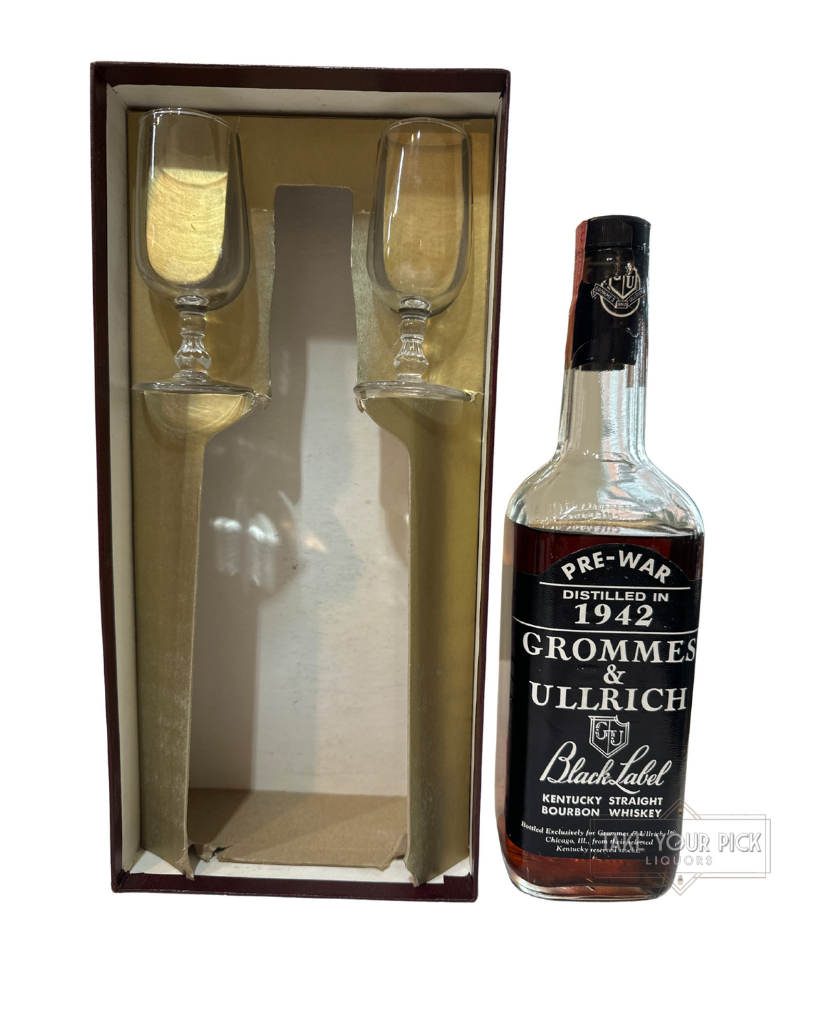 1967 Grommes & Ullrich Pre-War Black Label Kentucky Straight Bourbon Whiskey 84 Proof 4/5 Quart 84 Proof 757ml