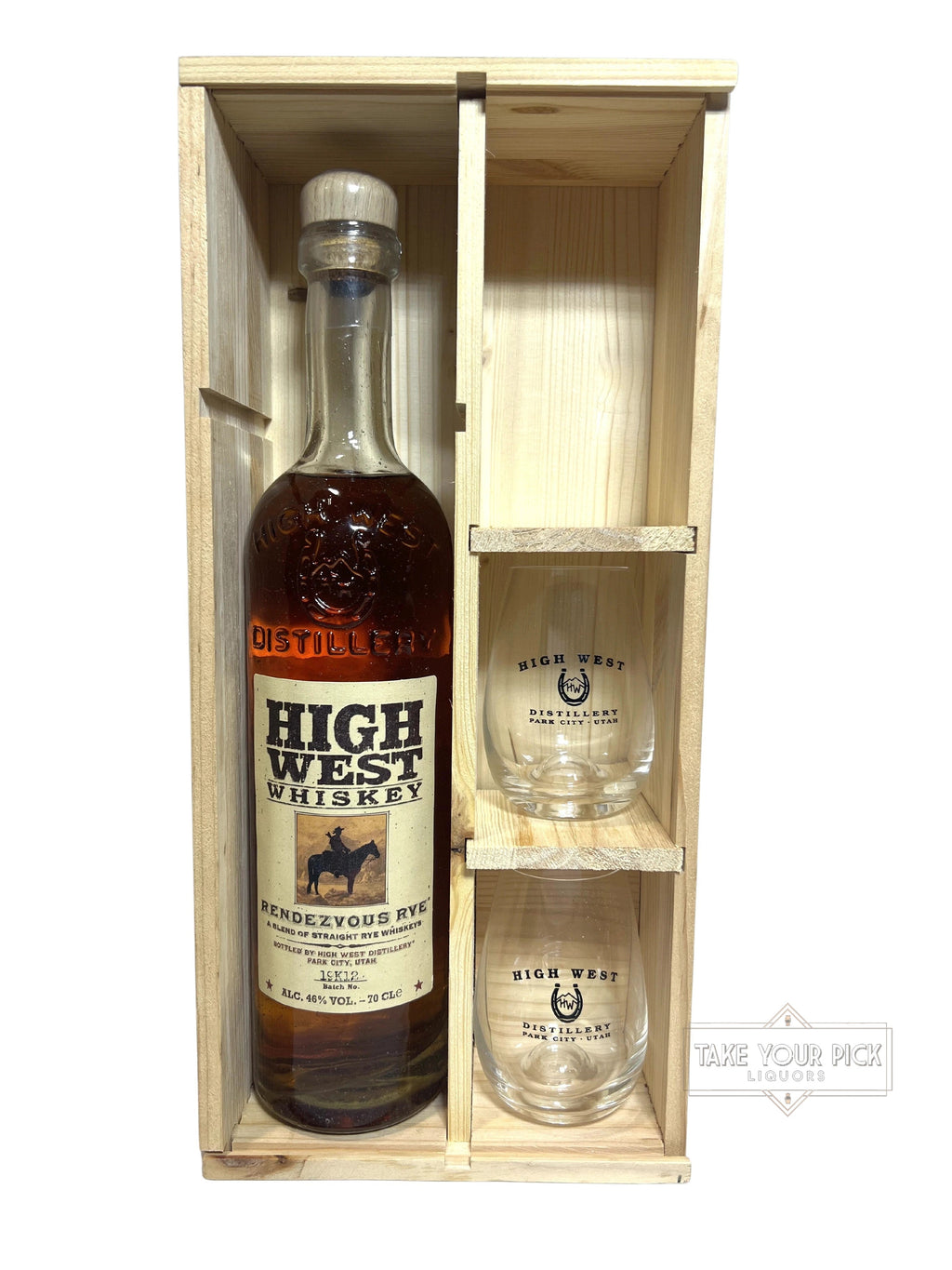 2019 High West Rendezvous Rye with gift box and glasses 92 Proof 700ml