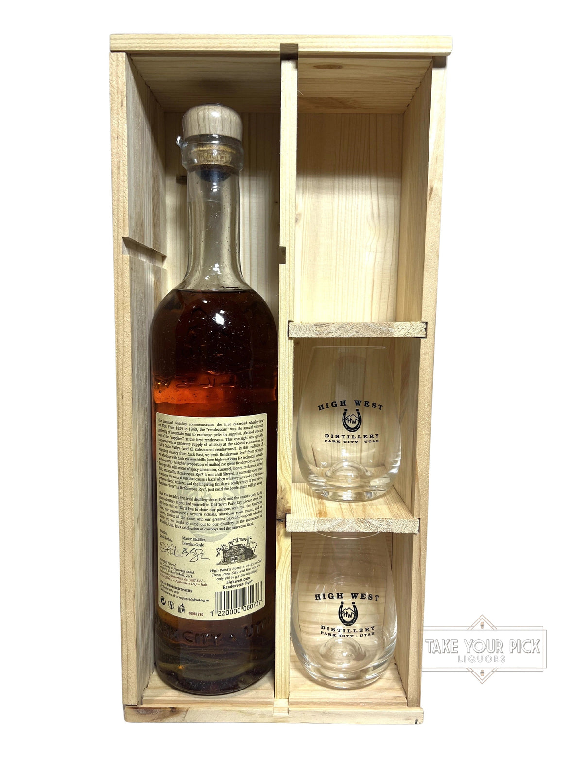 2019 High West Rendezvous Rye with gift box and glasses 92 Proof 700ml