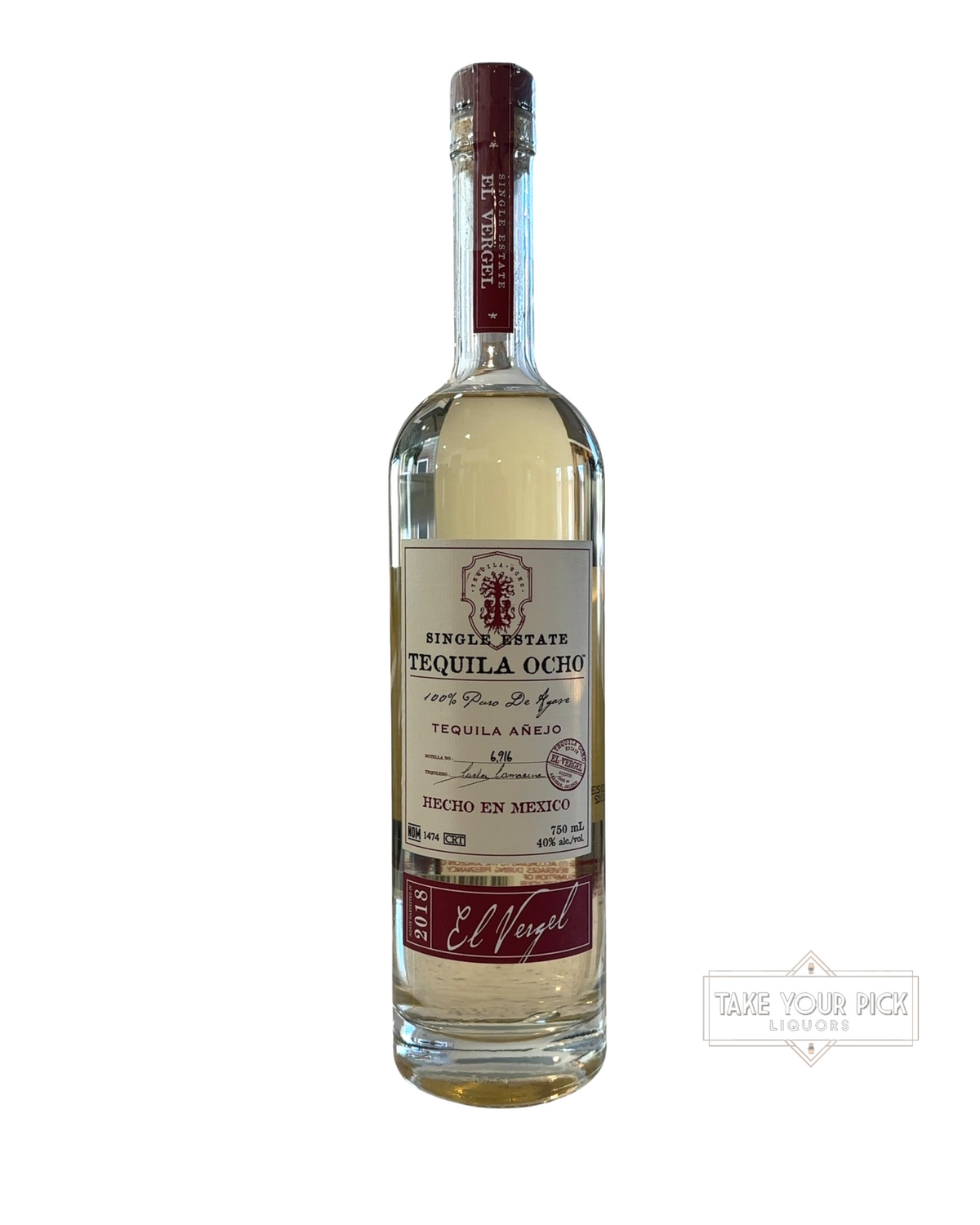 2018 Tequila Ocho Single Estate El Vergel Anejo 80 Proof 750ml