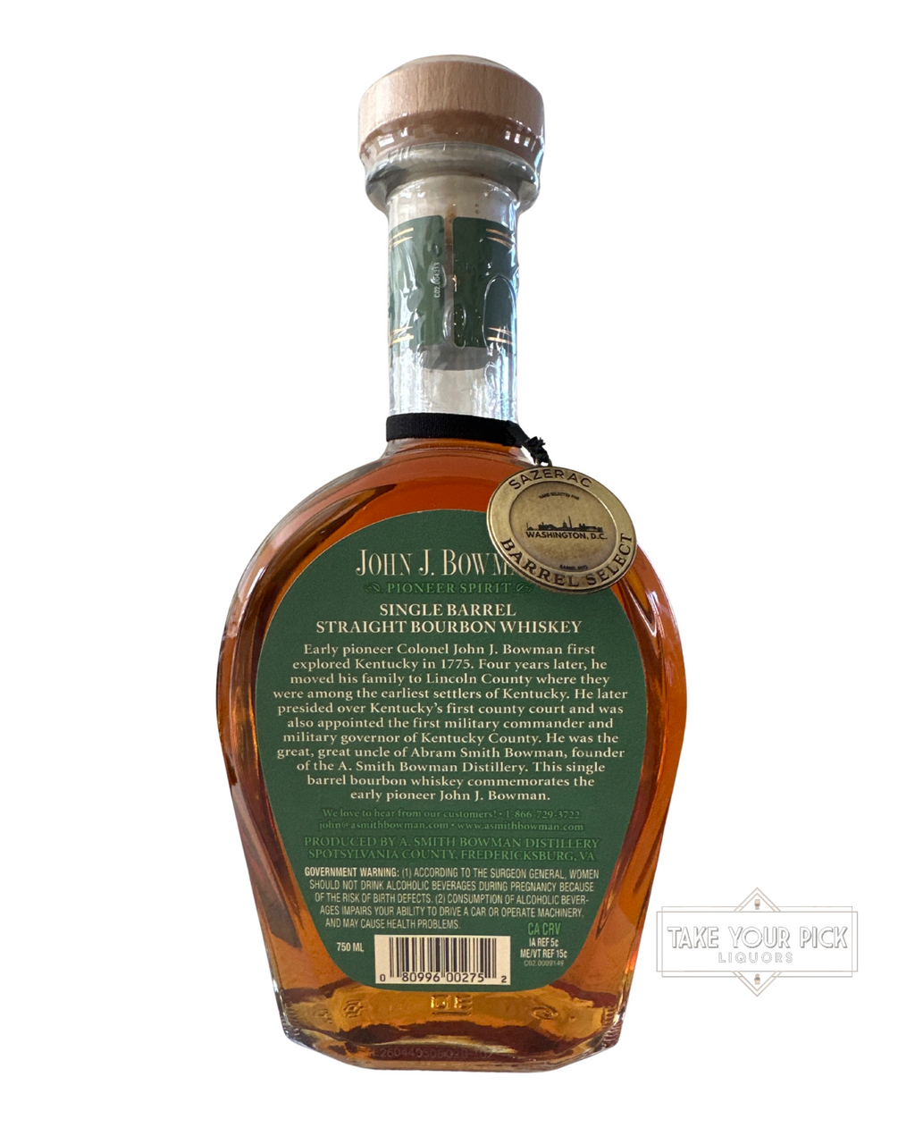 2026 John J. Bowman Single Barrel Washington DC Pick 100 Proof 750ml