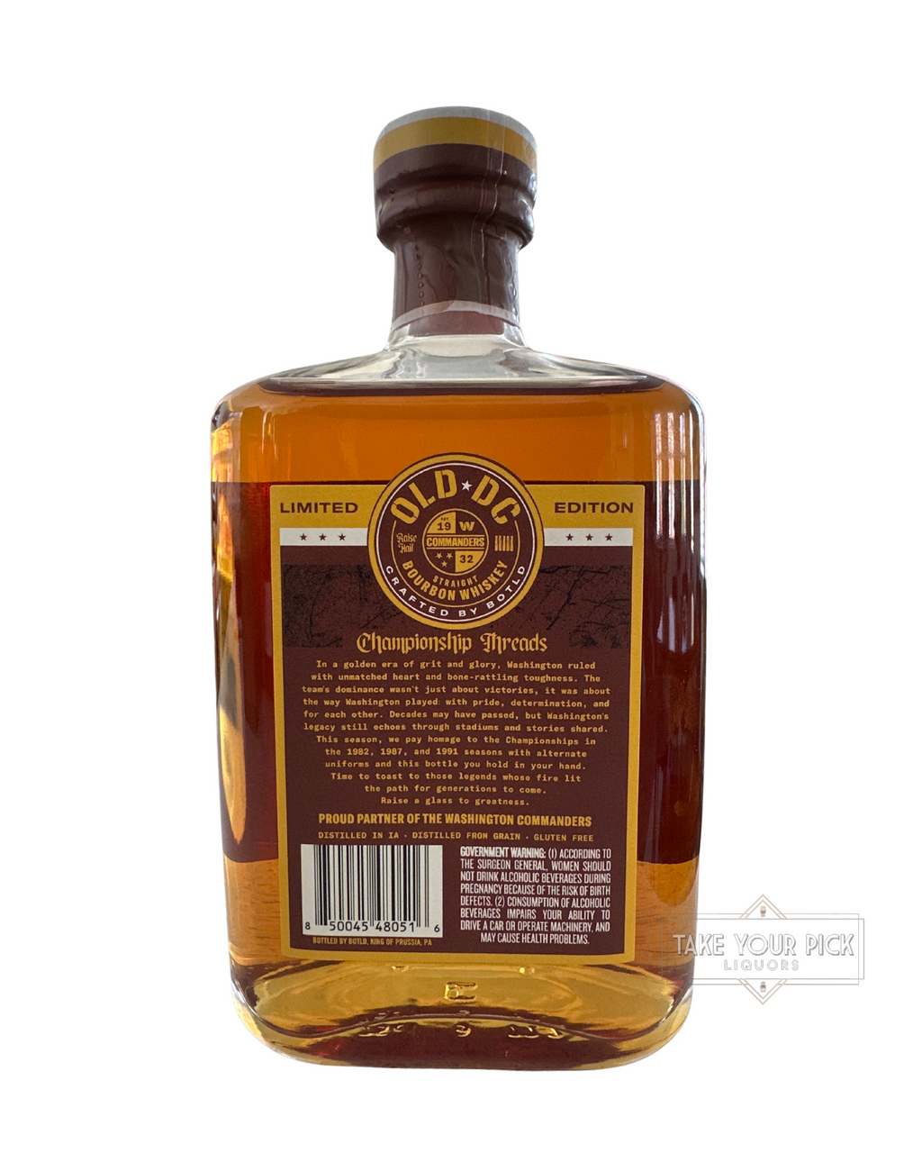 2026 Old DC Straight Bourbon Whiskey Limited Edition - Commemorating The Championship Threads Washington Commanders 86 Proof 750ml