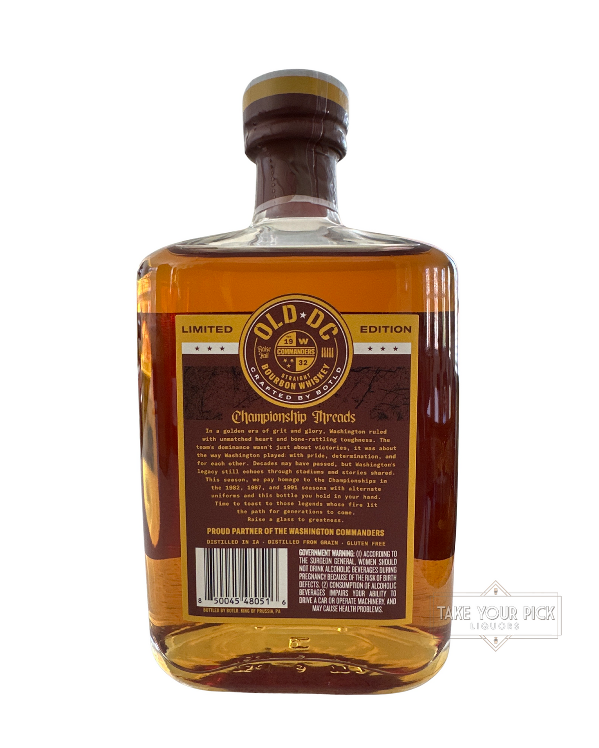 2026 Old DC Straight Bourbon Whiskey Limited Edition - Commemorating The Championship Threads Washington Commanders 86 Proof 750ml