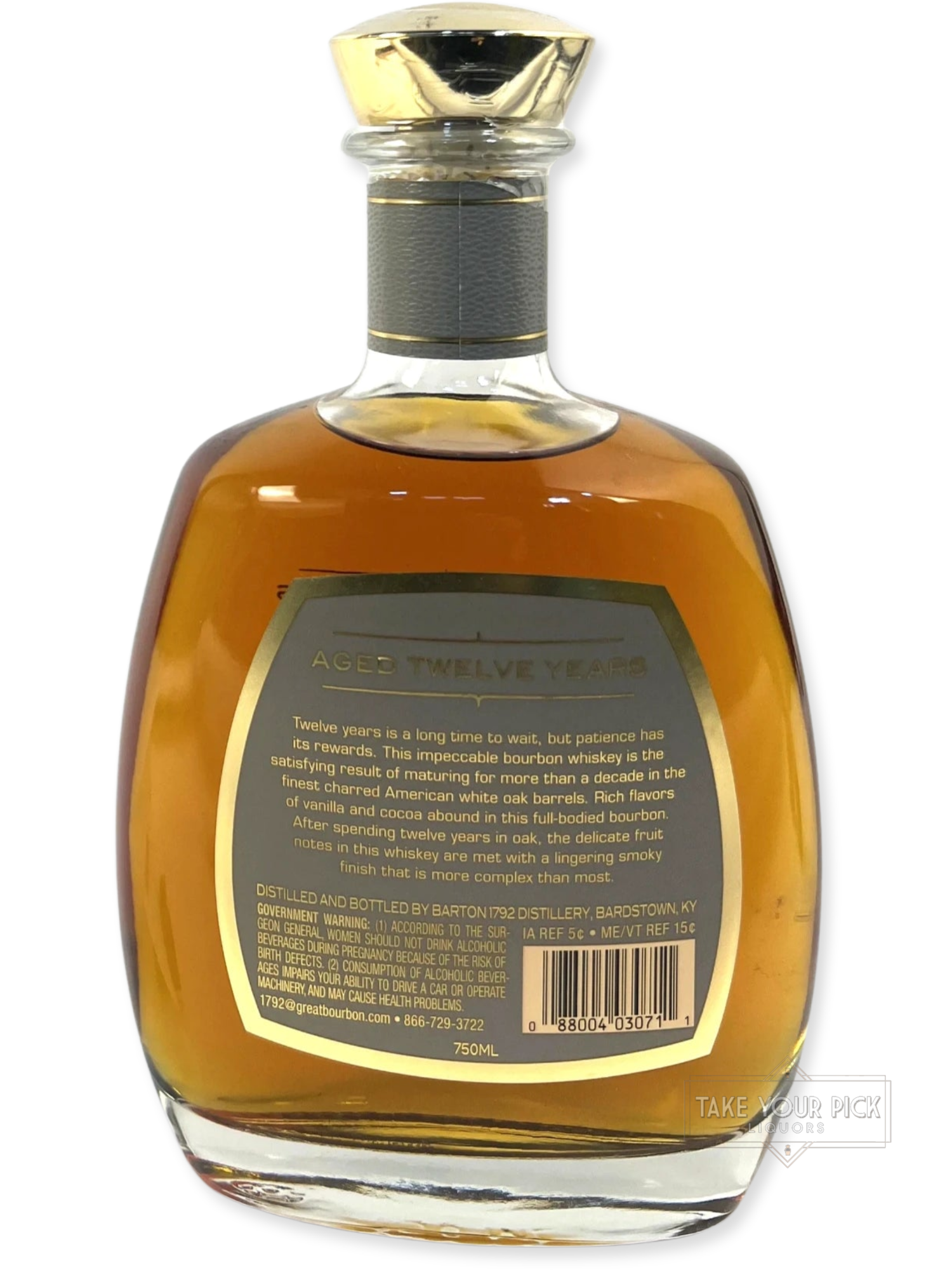 1792 Aged Twelve Years - 96.6 Proof - Bottle Back