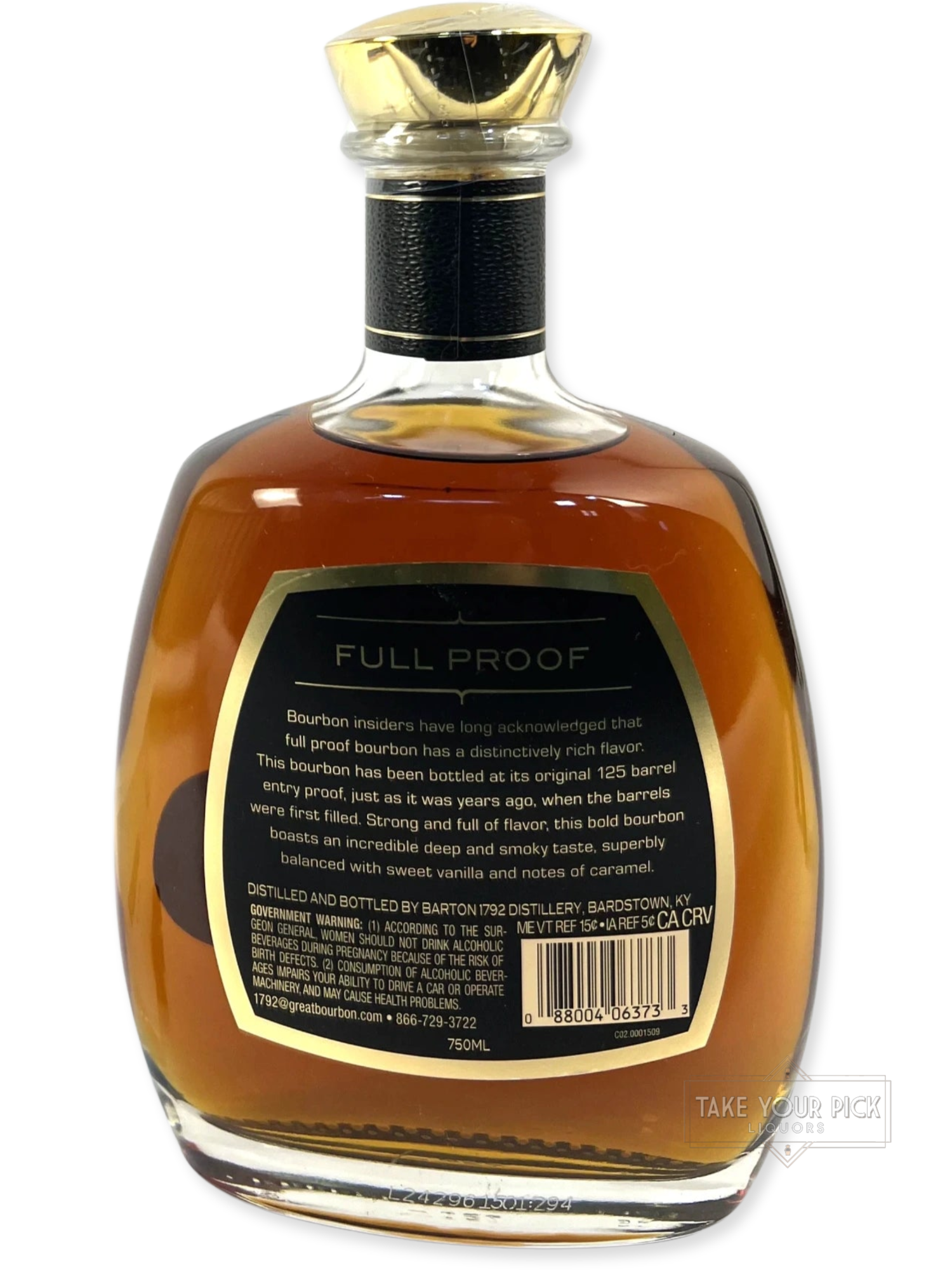 1792 Full Proof Kentucky Straight Bourbon Whiskey - 125 Proof - Bottle Back