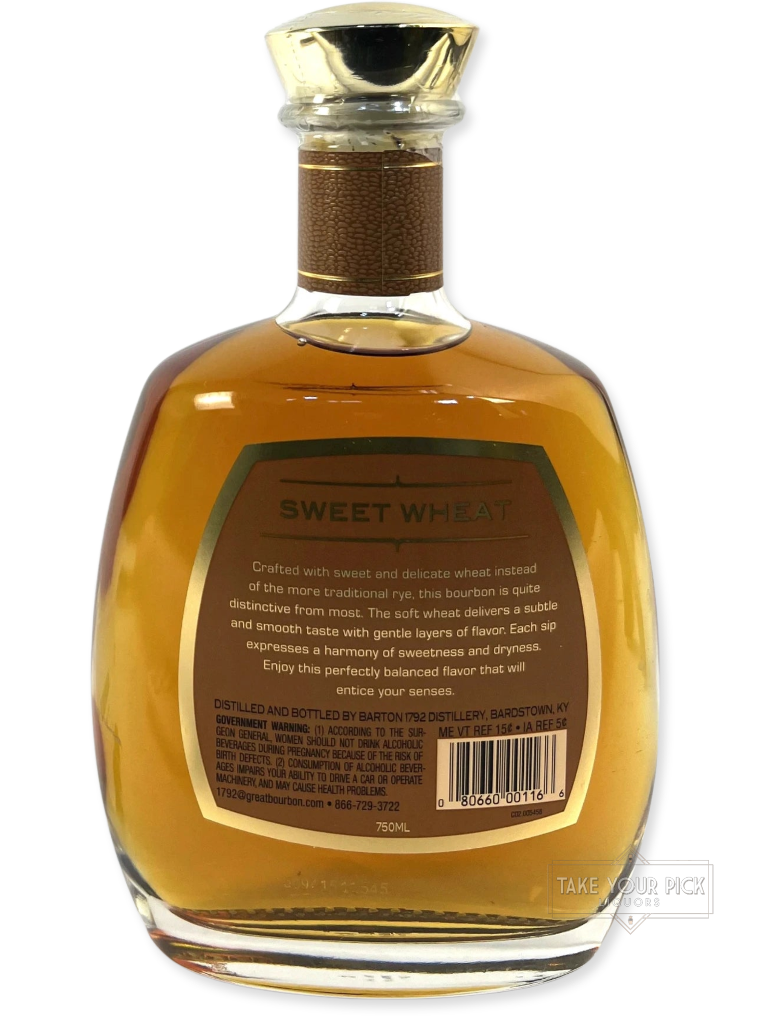1792 Sweet Wheat Kentucky Straight Bourbon Whiskey - 91.2 Proof - Bottle Back