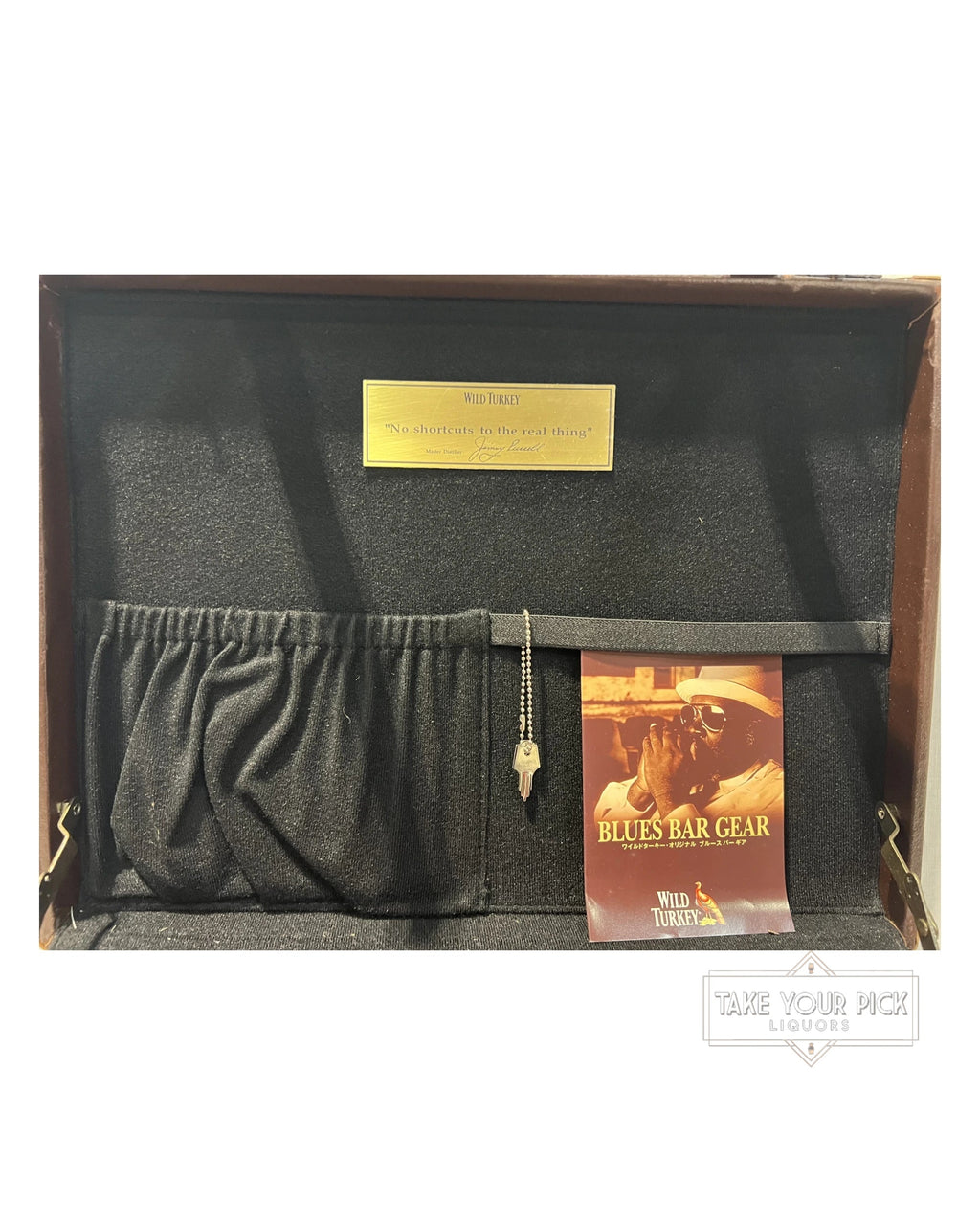 Wild Turkey Blues Bar Set Suitcase with coasters, shot glass, mirror, harmonica, flask, and cigarette holder (no alcohol included)