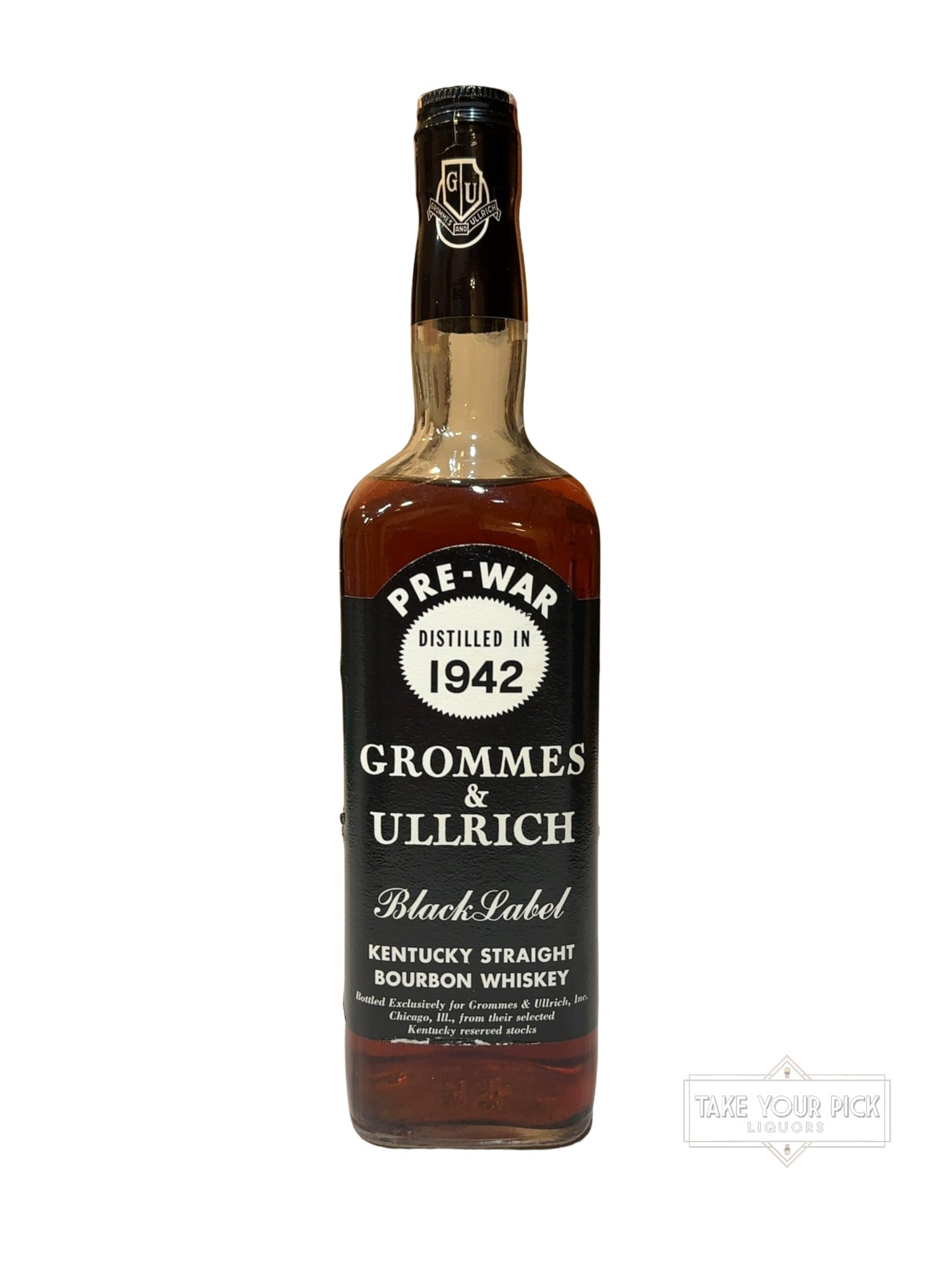 1961 Grommes & Ullrich Pre-War Distilled in 1942 Black Label Kentucky Straight Bourbon Whiskey 84 Proof 750ml