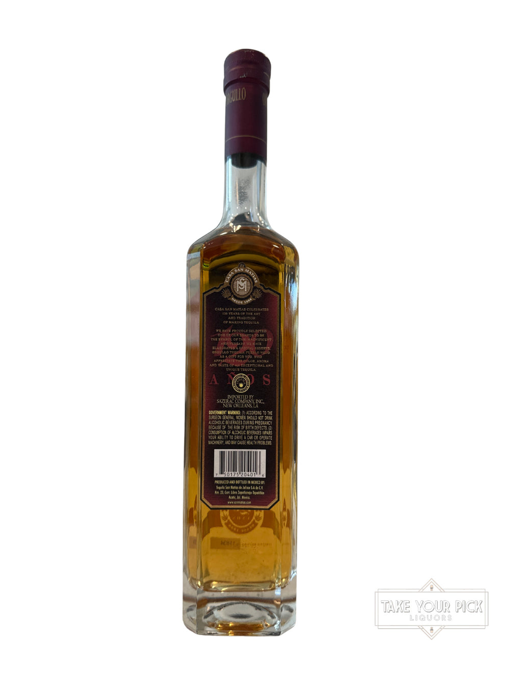 2006 Casa San Matias Nom 1103 Orgullo Tequila Pueblo Viejo Añejo 120th Anniversary 80 Proof 750ml