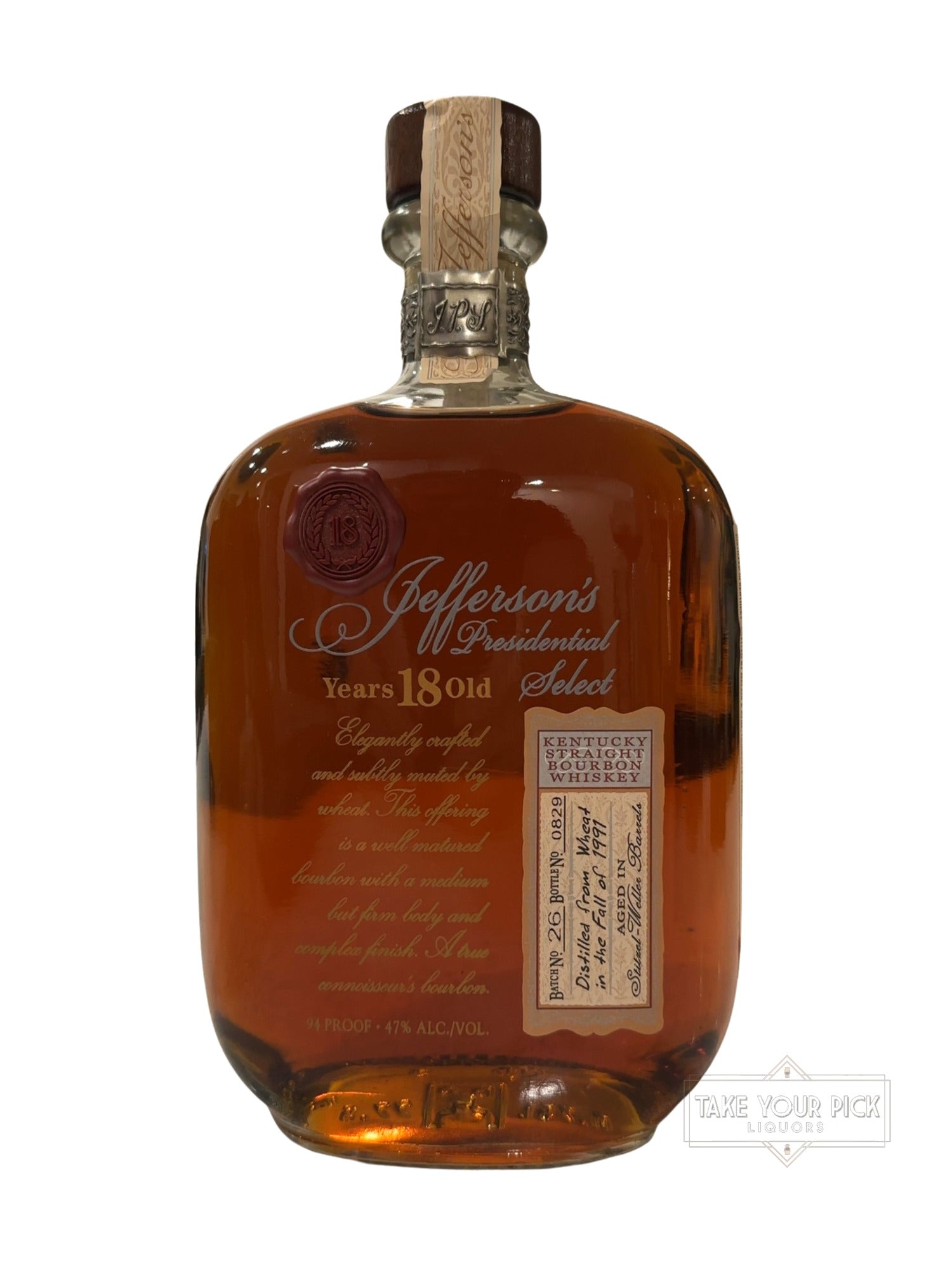 2009 Jefferson's Presidential Select Stitzel Weller 18 Years Old 94 Proof 90 Proof 750ml Batch 26