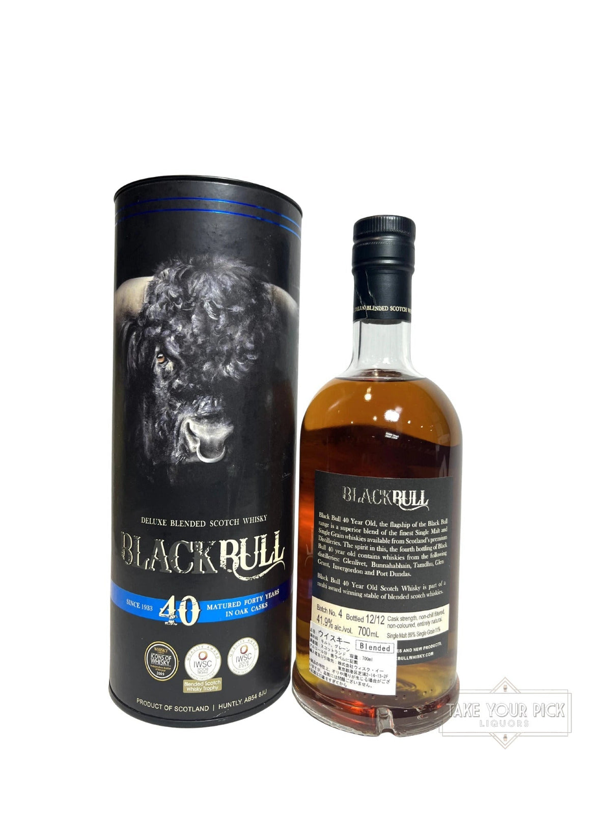 Black Bull 40 Year Deluxe Blended Scotch Whisky (Batch 4) 83.8 Proof 700ml (2012)