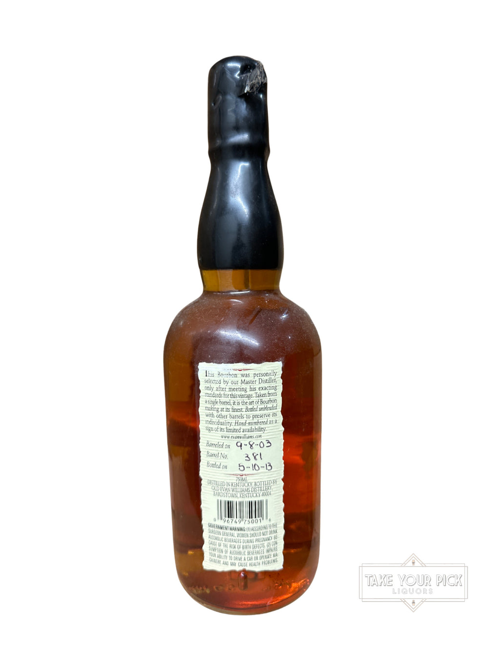 2013 Evan Williams Single Barrel Vintage Bourbon 86.6 Proof 750ml