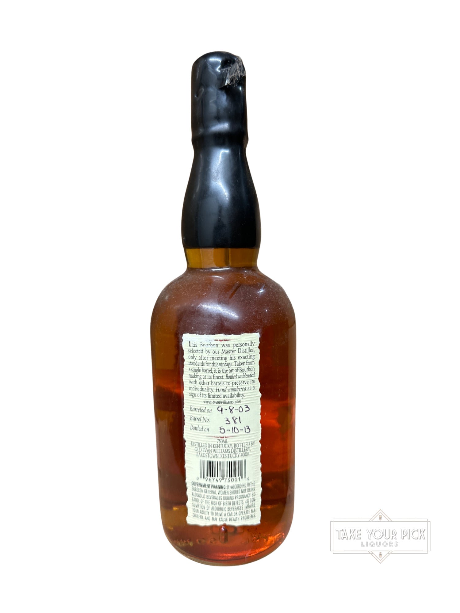 2013 Evan Williams Single Barrel Vintage Bourbon 86.6 Proof 750ml