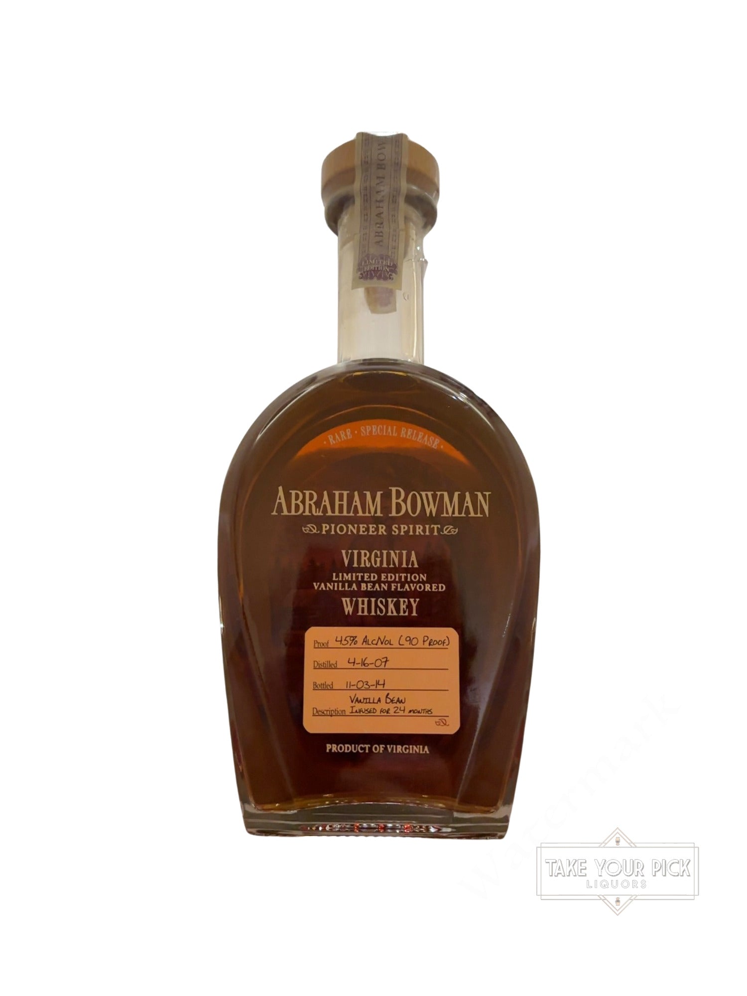 2014 Abraham Bowman Vanilla Bean Flavored Whiskey 90 Proof