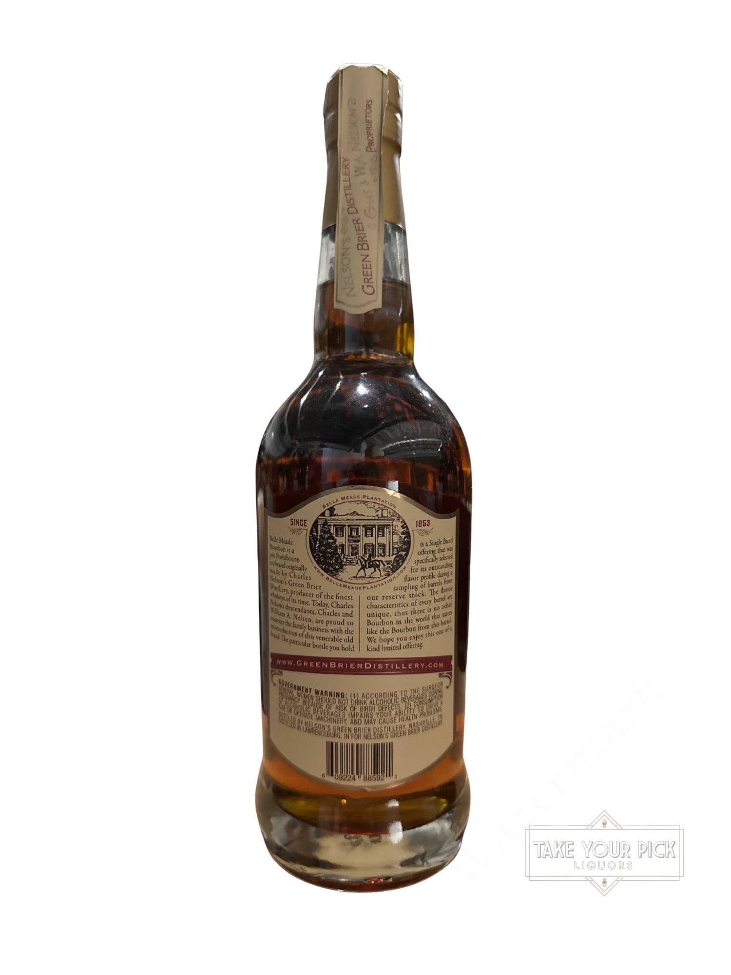 2014 Belle Meade Sour Mash Straight Bourbon Whiskey Single Barrel 9 109.1 Proof