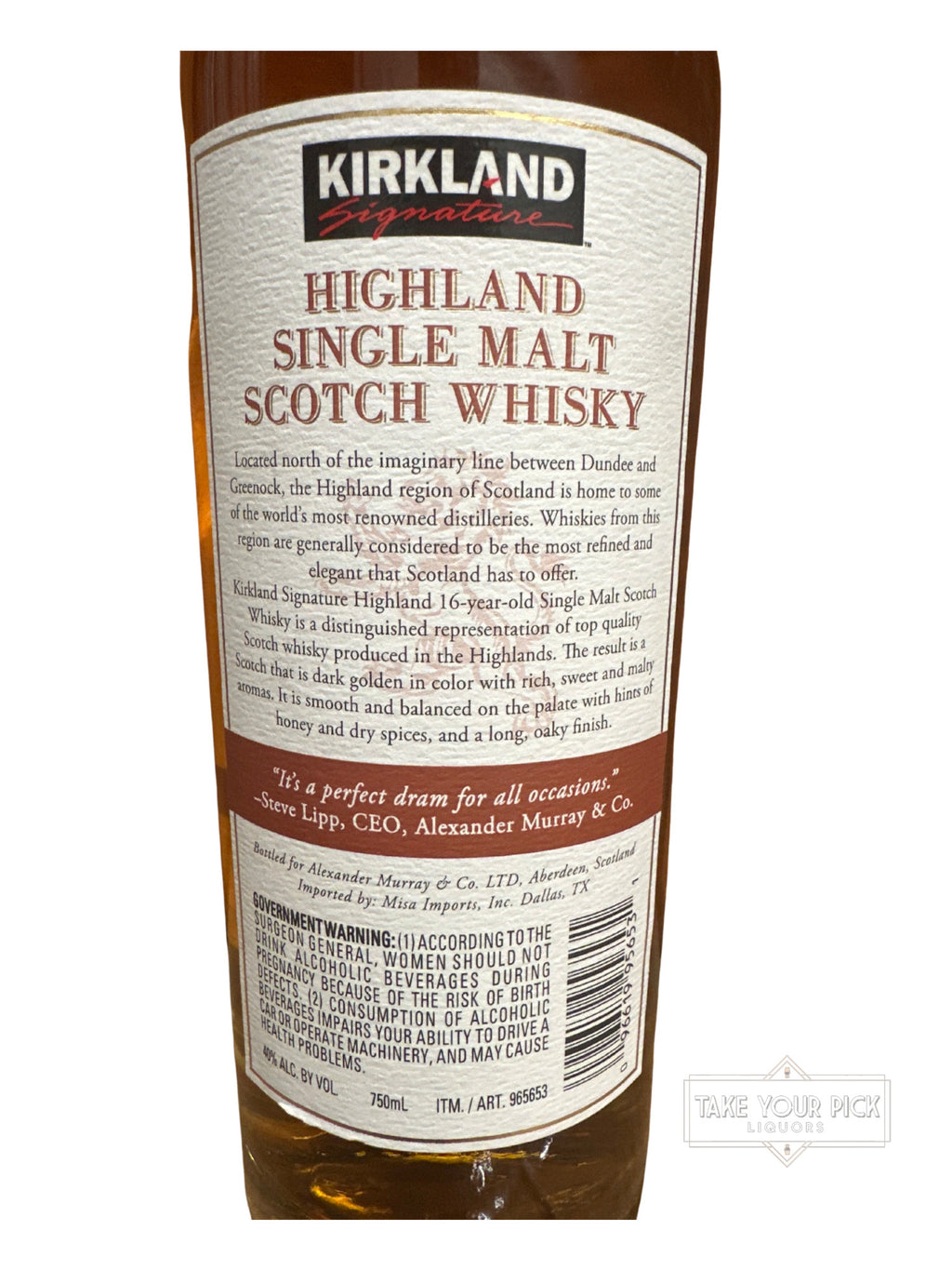 2016 Alexander Murray Aberdeen Kirkland Highland Single Malt Scotch Whisky Aged 16 Years 80 Proof 750ml