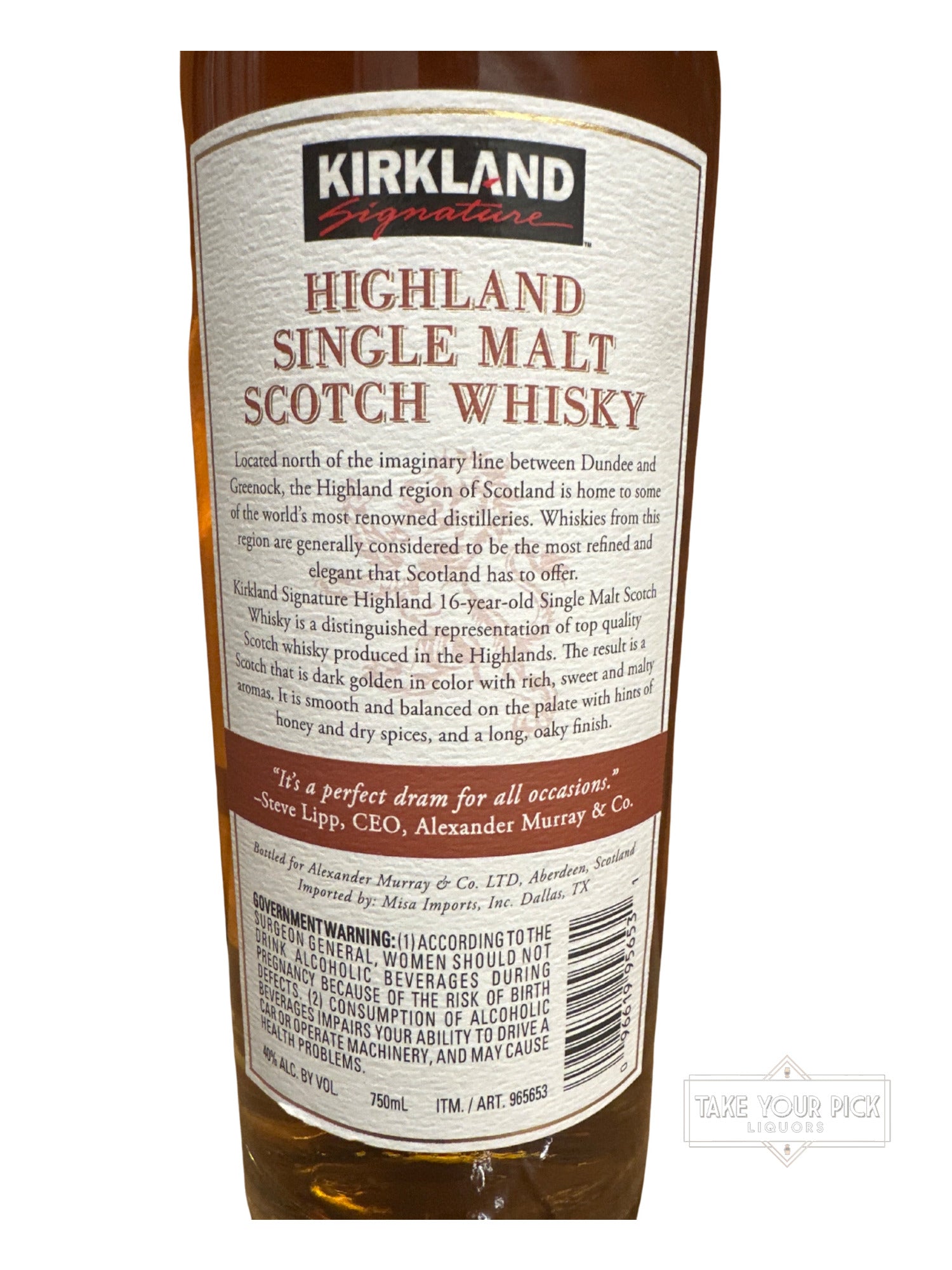 2016 Alexander Murray Aberdeen Kirkland Highland Single Malt Scotch Whisky Aged 16 Years 80 Proof 750ml