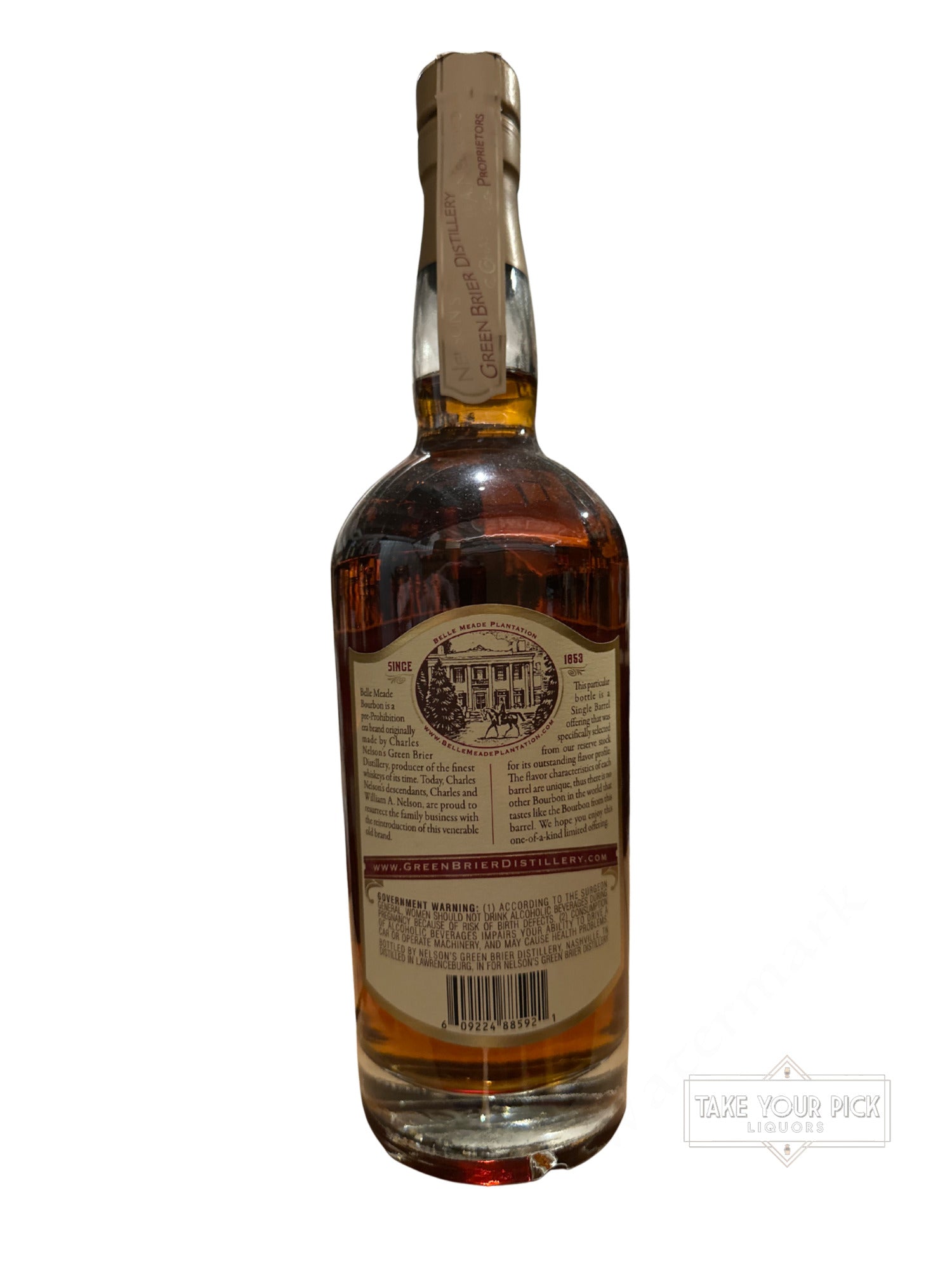 2016 BELLE MEADE Single Barrel Sour Mash Straight Bourbon Whiskey 104.6 Proof