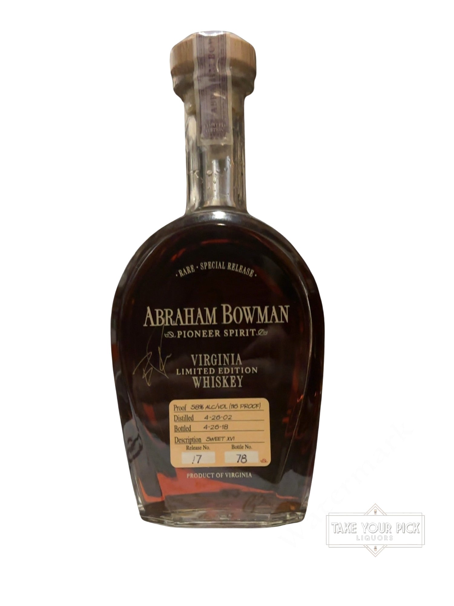 2018 Abraham Bowman Virginia Limited Edition Whiskey 116 Proof