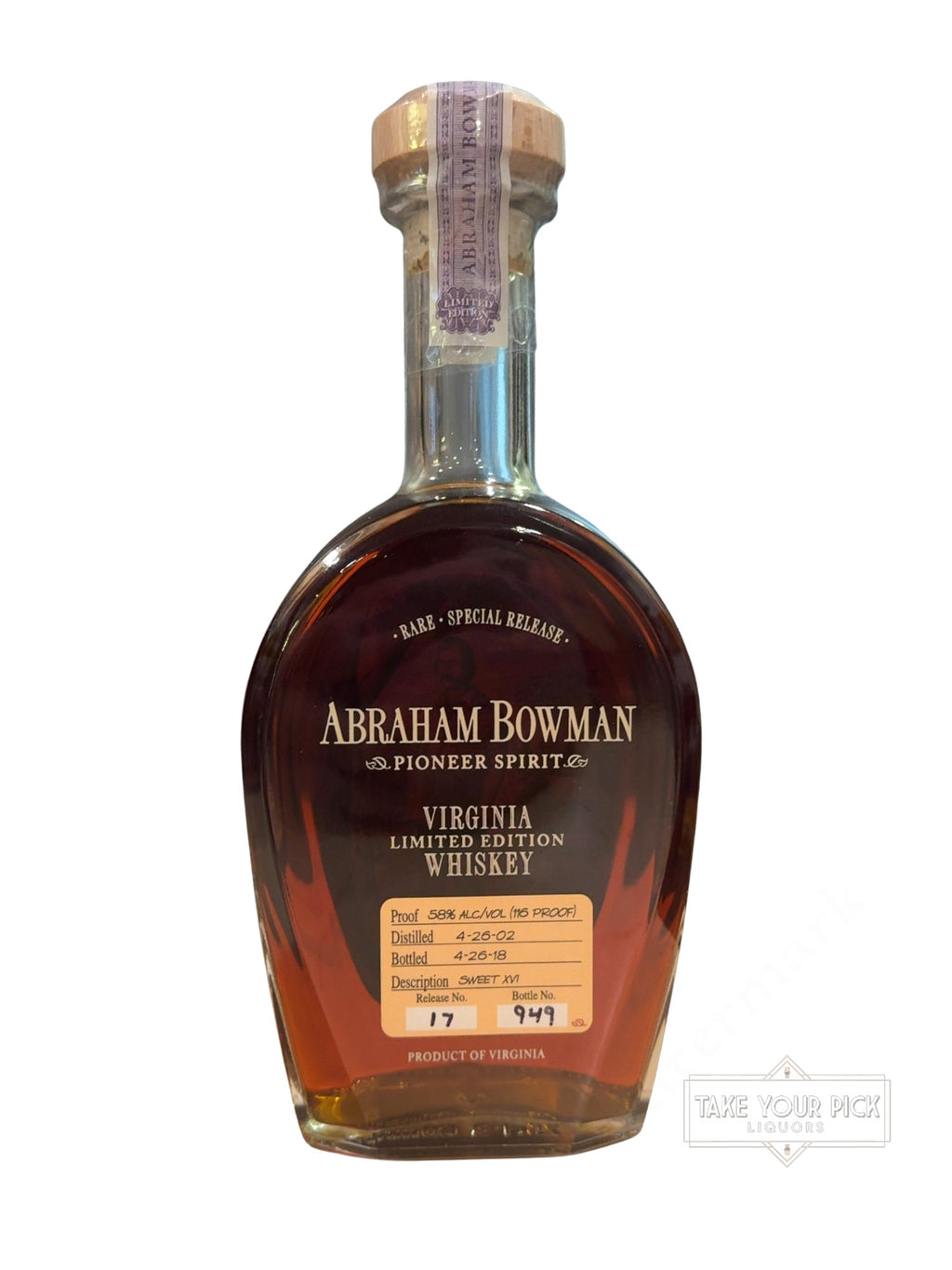 2018 Abraham Bowman Virginia Limited Edition Whiskey 116 Proof 750ml