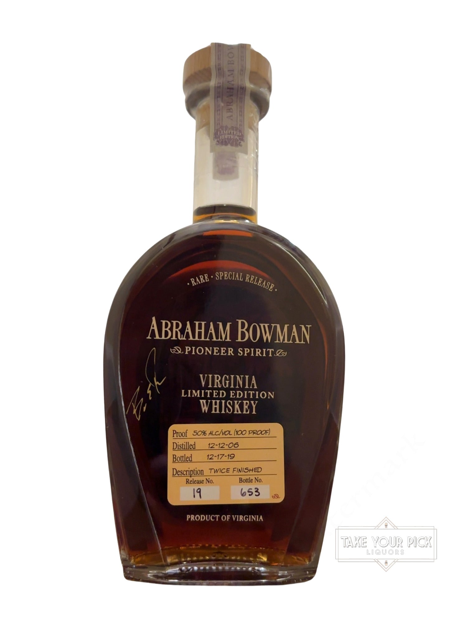 2019 Abraham Bowman Twice Finished Whiskey 100 Proof