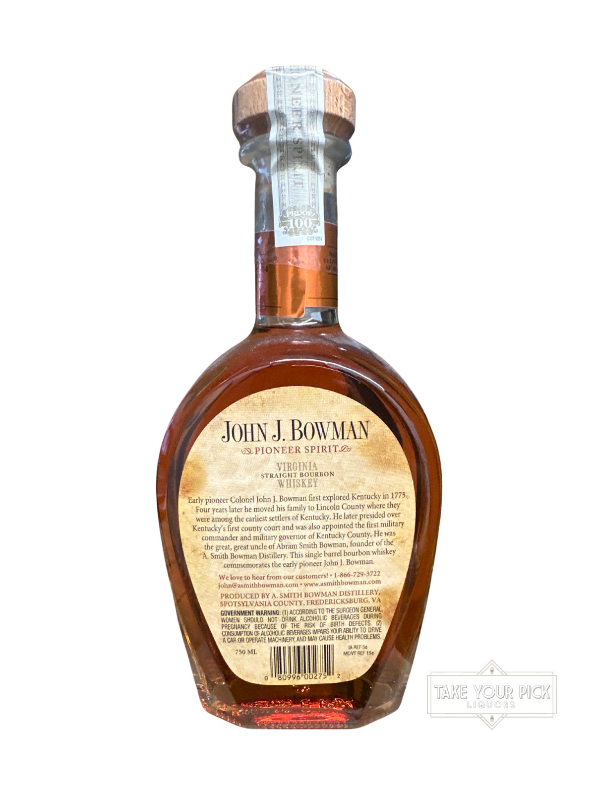 2019 John J. Bowman Clarity Pick Presidents Day Single Barrel 100 Proof 750ml