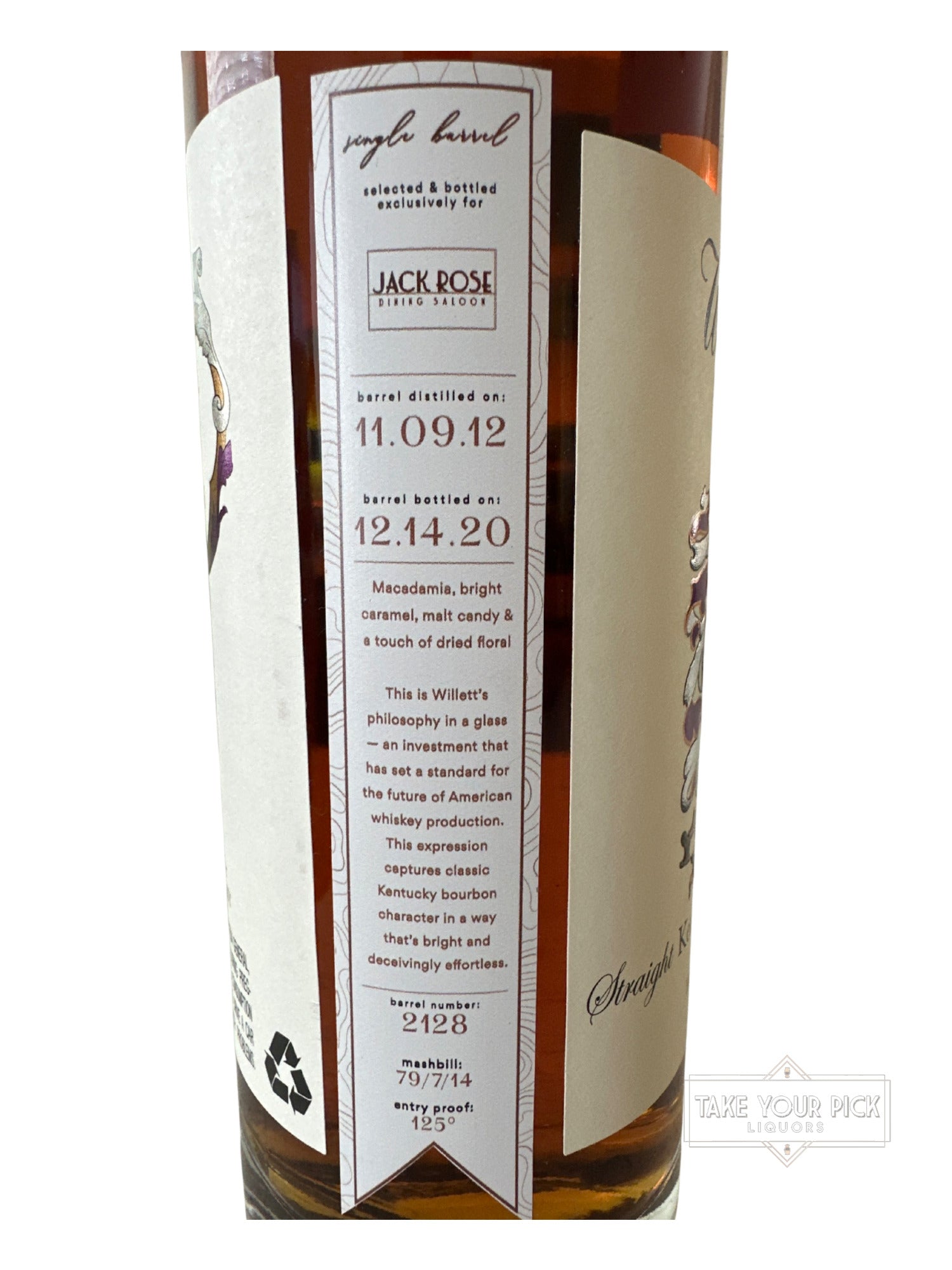 2020 Willett Drip Jack Rose Dining Saloon Family Estate Bottled Single Barrel Bourbon 121.6 Proof 750ml