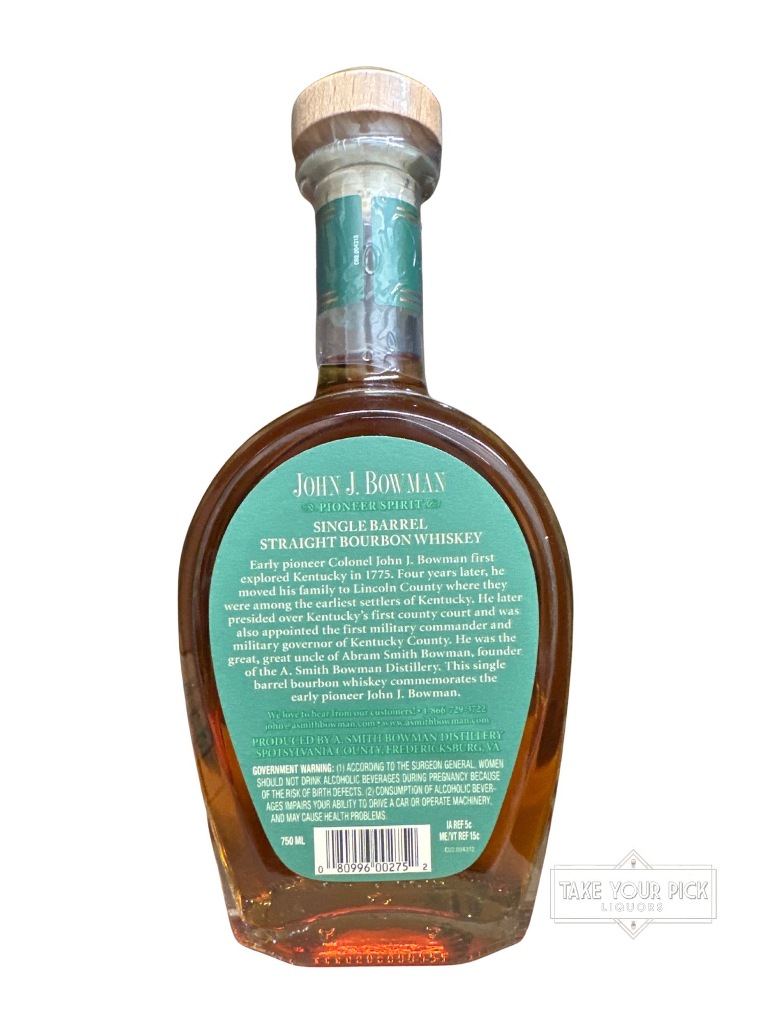 2023 John J. Bowman Single Barrel Virginia Straight Bourbon Whiskey 100 Proof 750ml